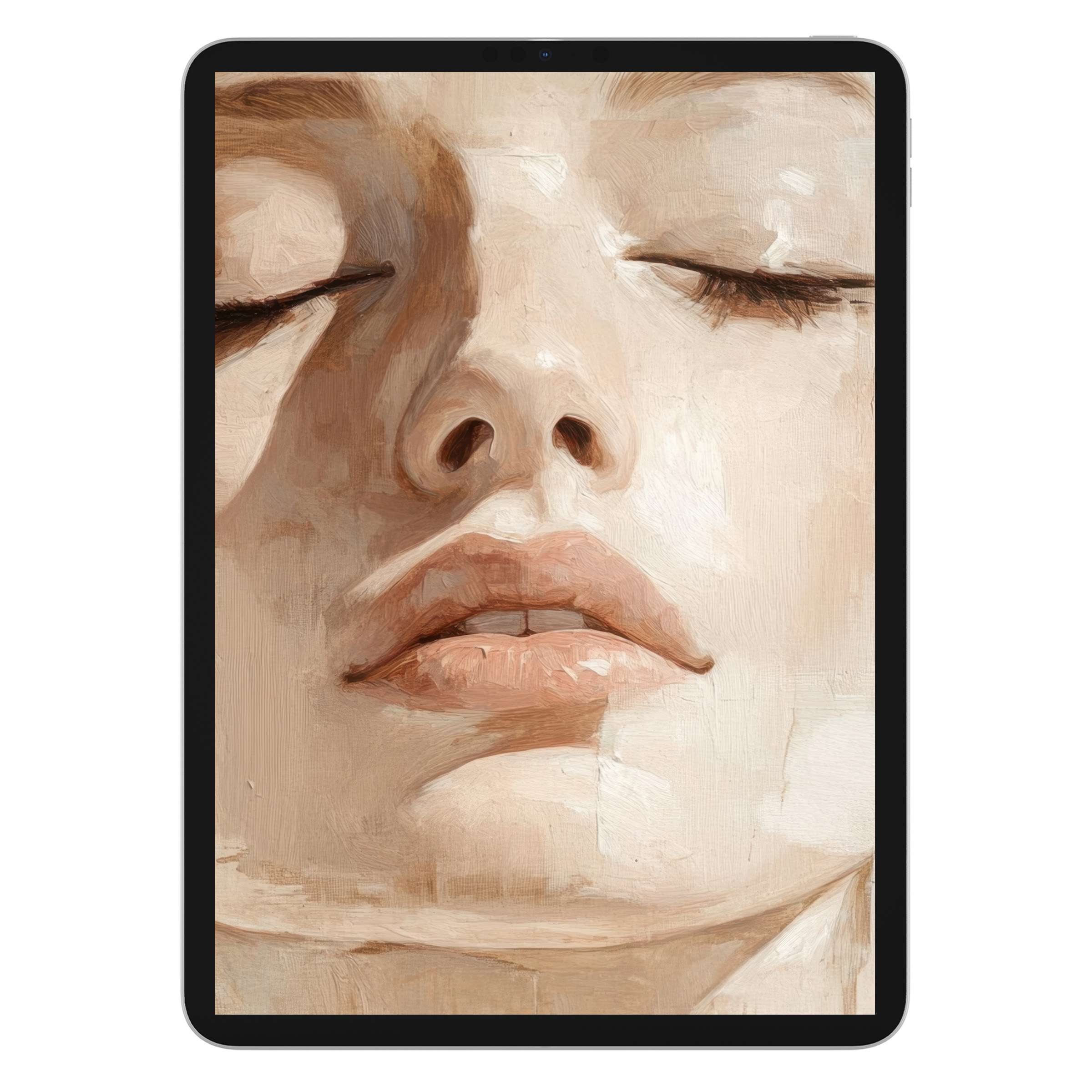 Serene neutral iPad wallpaper with soft brush strokes for a calming tablet background digital download for elegant aesthetics