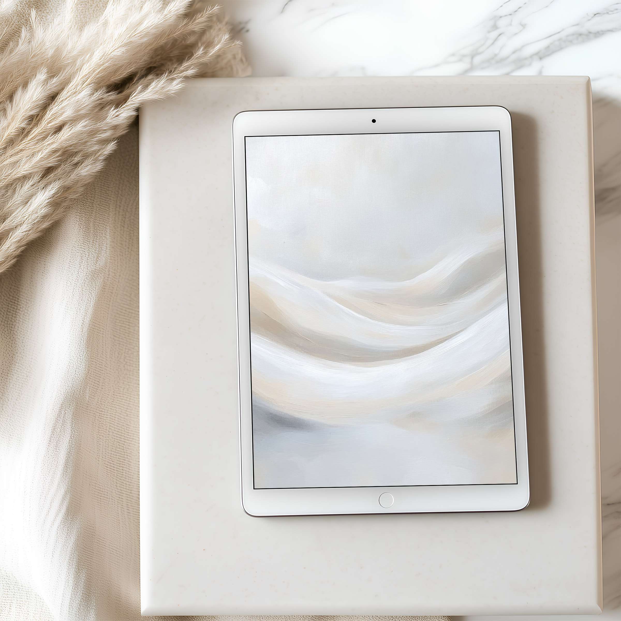 Elegant abstract tablet wallpaper in calming neutral waves, perfect for high-resolution iPad or Android digital downloads