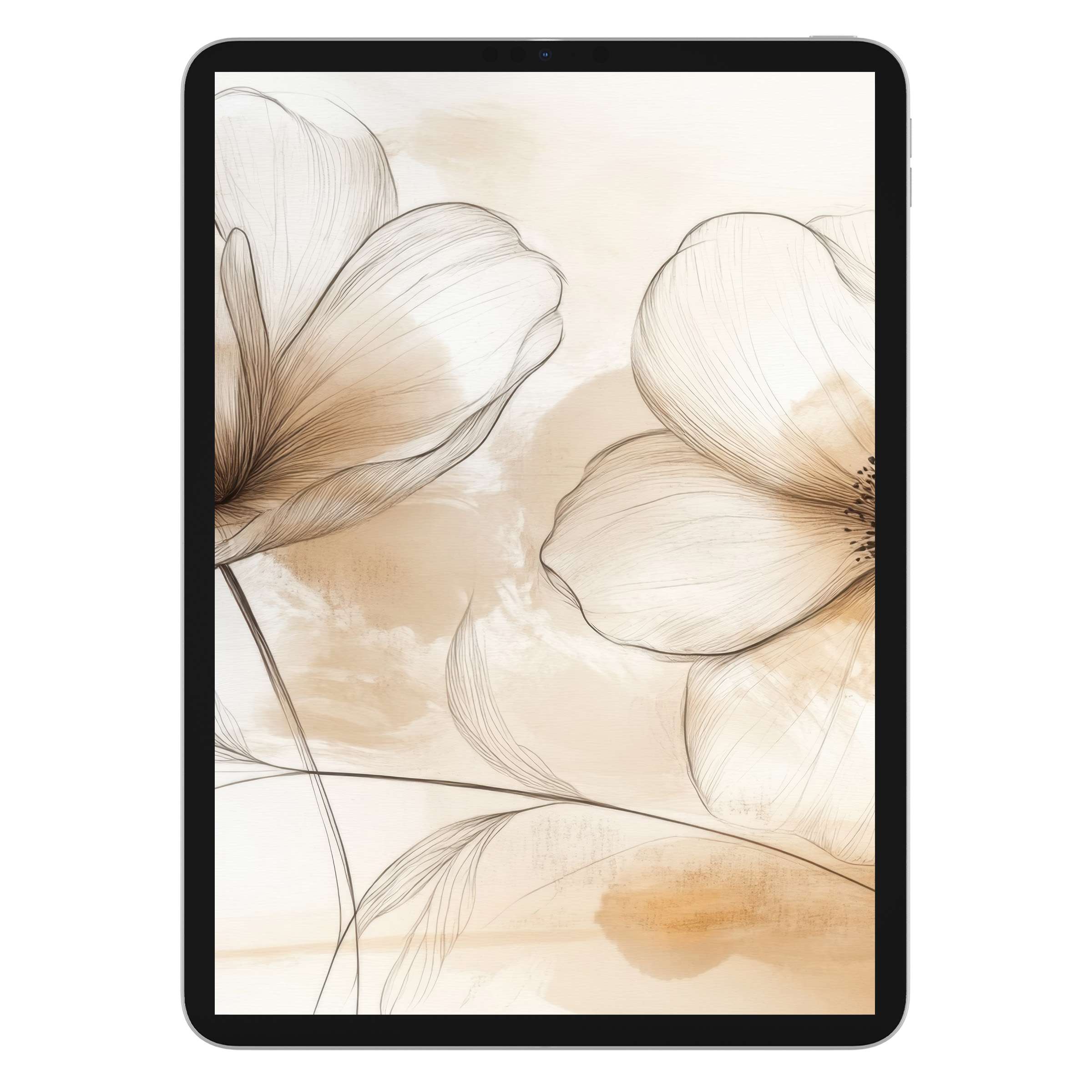 Calm elegance captures your tablet with a neutral iPad wallpaper featuring soft flower sketches, ideal for any background digital download