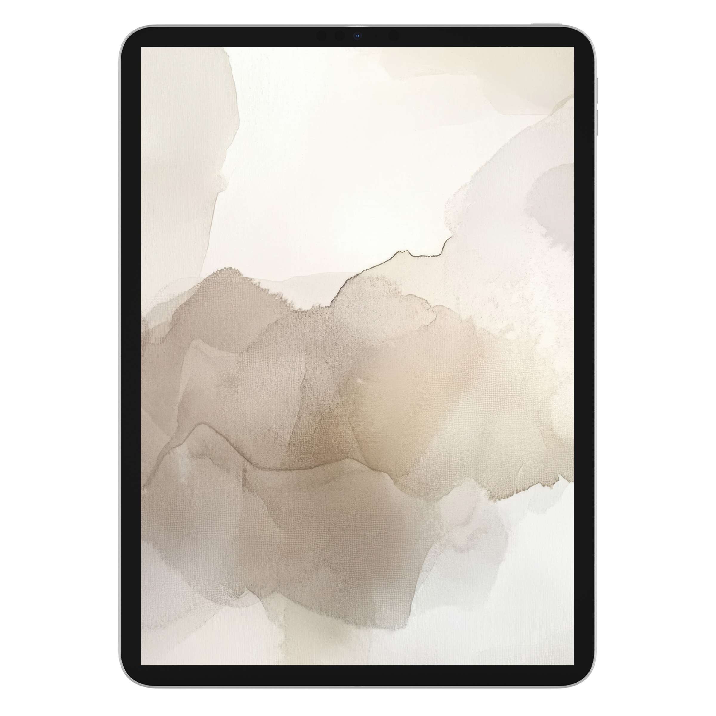 Neutral iPad wallpaper with soft beige watercolor textures, ideal tablet background for digital download, promoting calm aesthetics