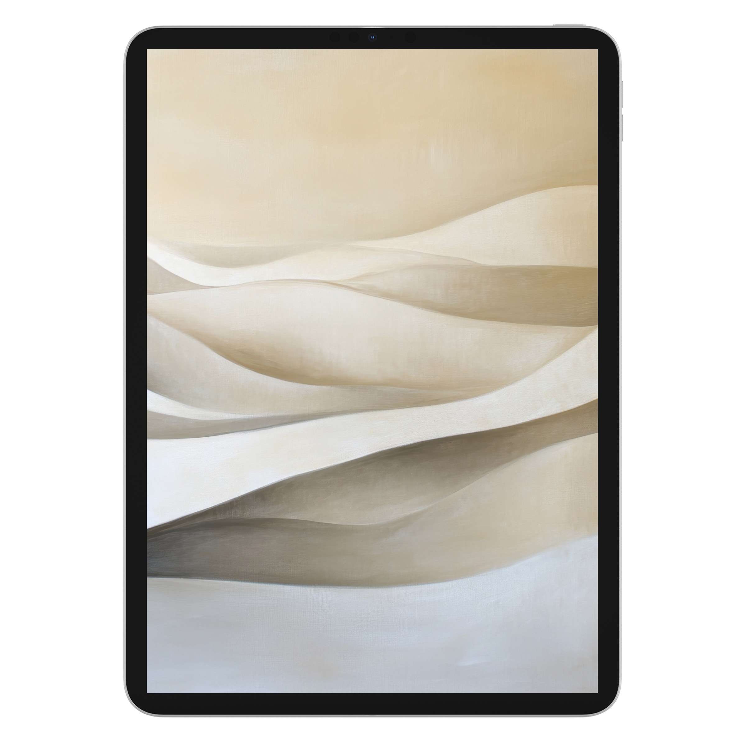 Neutral iPad wallpaper featuring serene beige waves, perfect tablet background for a calm digital download with subtle texture elegance