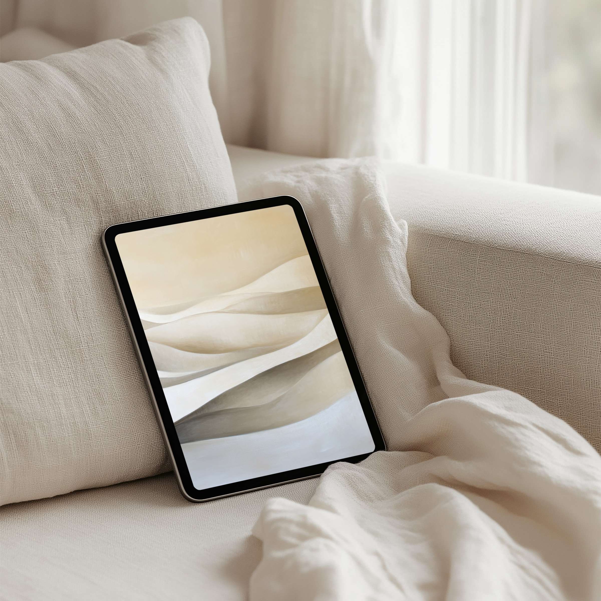 Elegant abstract waves in soft beige provide a calming iPad background perfect for instant download on any tablet enhancing mindfulness