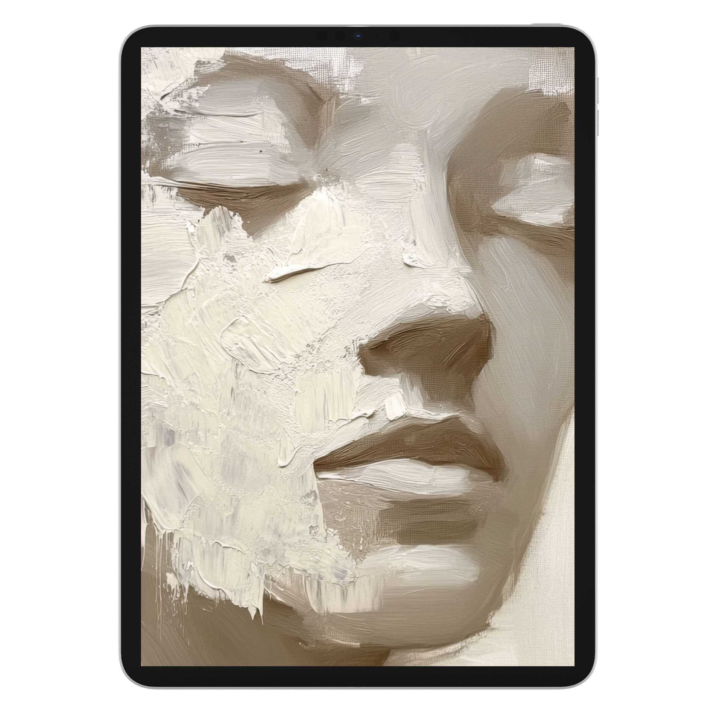 Neutral iPad wallpaper with a serene abstract face in creamy tones transforms your tablet background into an elegant digital download