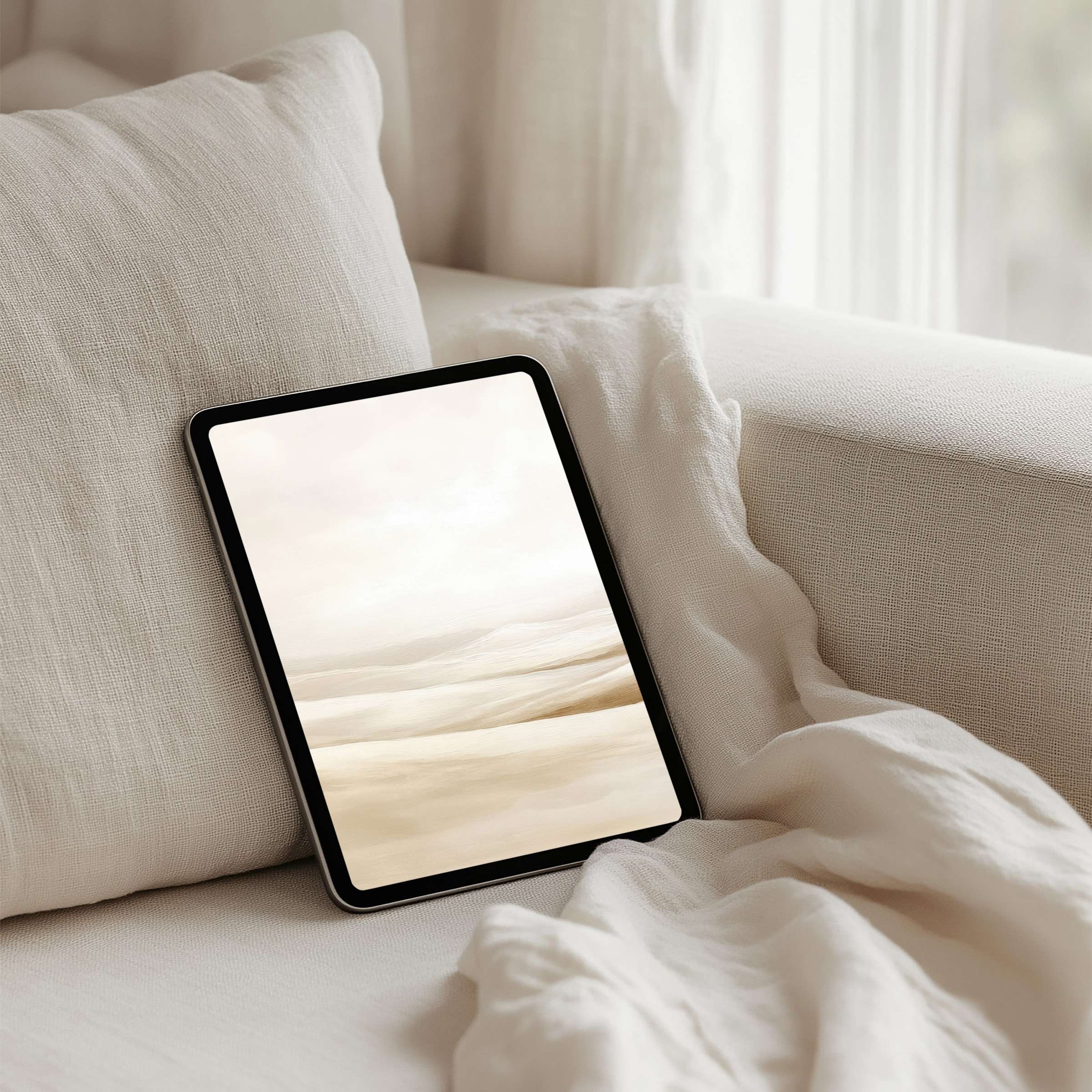 Elegant iPad background with calming beige tones evokes mindfulness and style on any tablet with instant download benefits