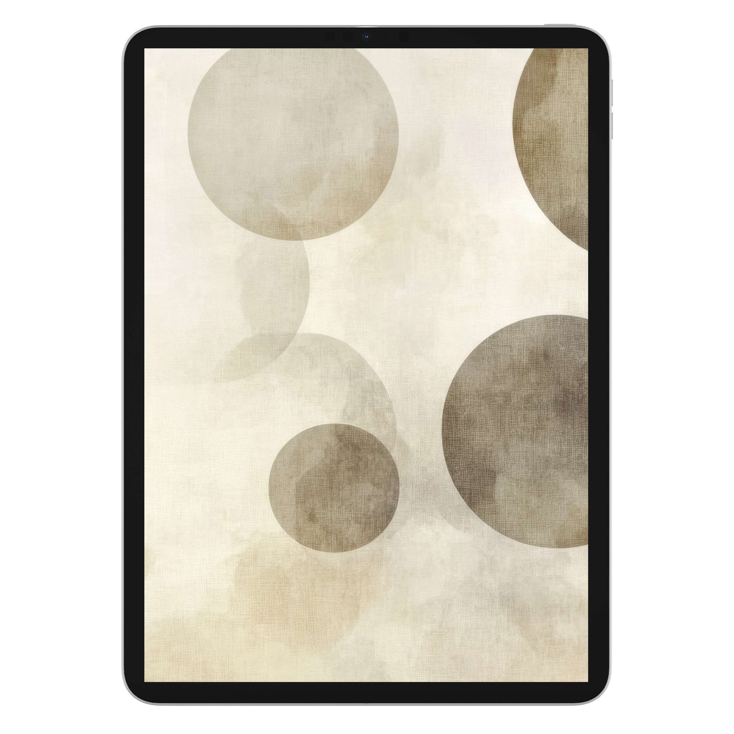 Neutral iPad wallpaper featuring soft earthy circles creates a serene background for tablet displays; perfect digital download for calming visuals