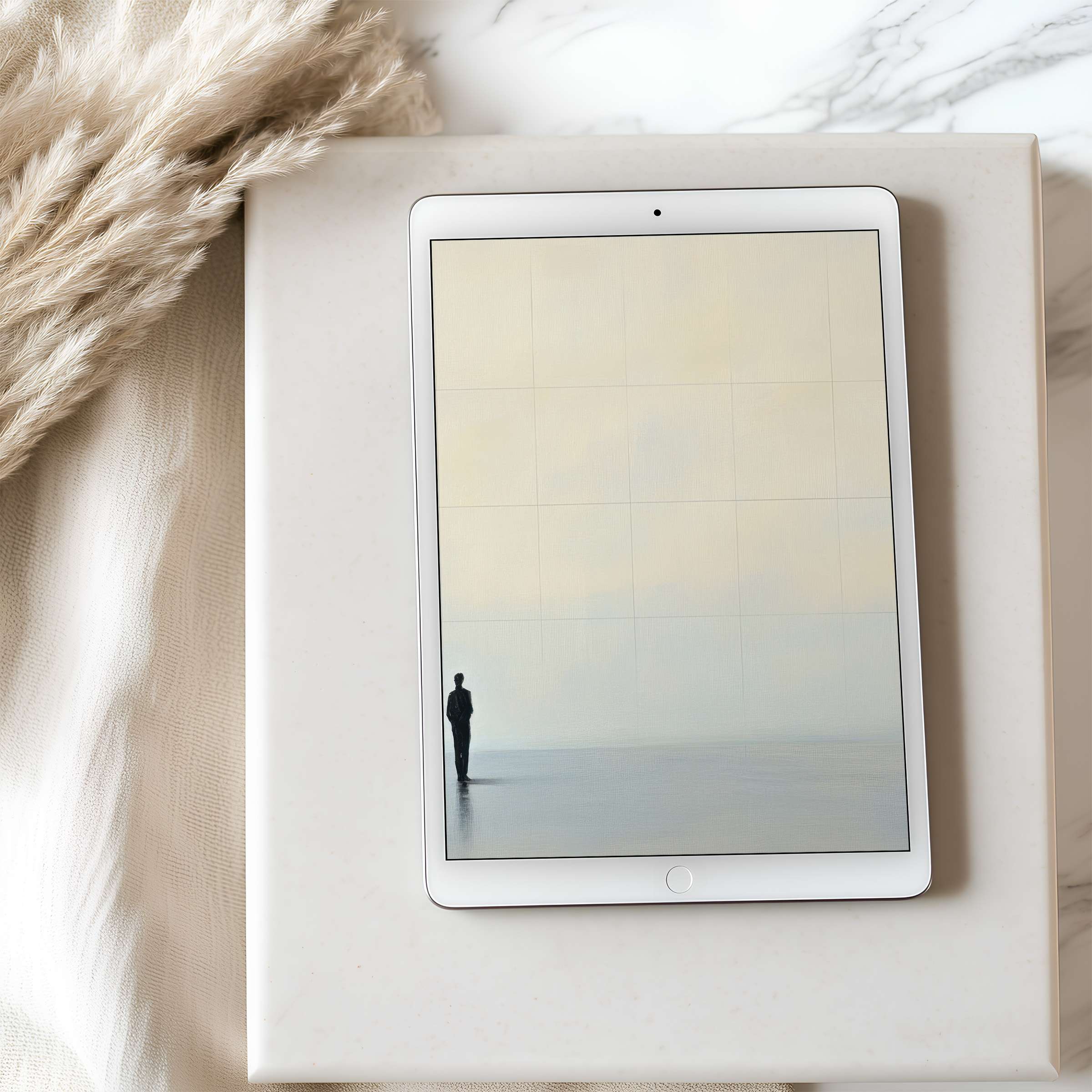 Serene tablet wallpaper art with muted tones showcases minimalist elegance, perfect for iPad use in a calm, curated space