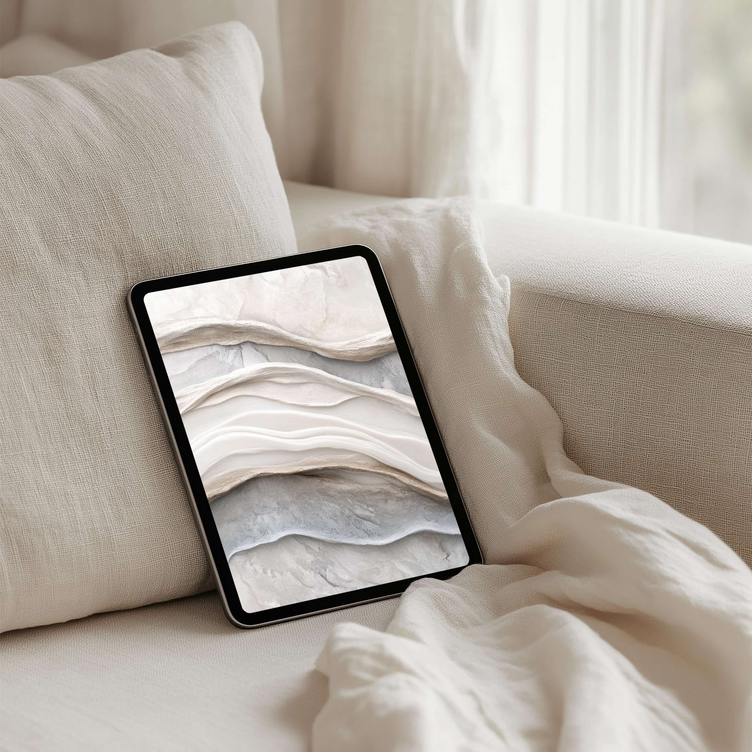 Elegant iPad background featuring calming beige and gray abstract textures for instant download on any tablet inspiring mindful design