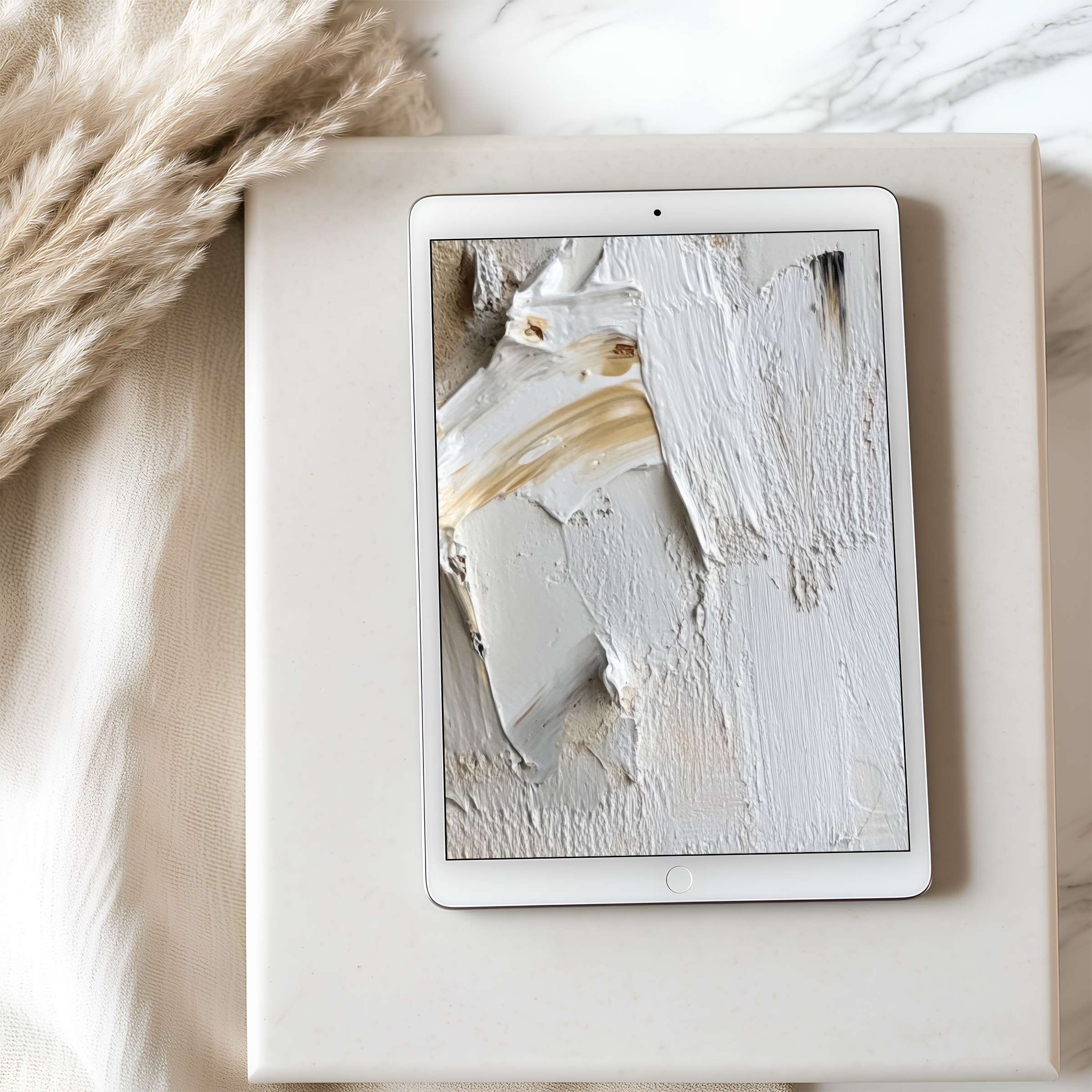 Elegant abstract textures in soft neutrals create a calming tablet wallpaper perfect for high-resolution iPad and Android downloads