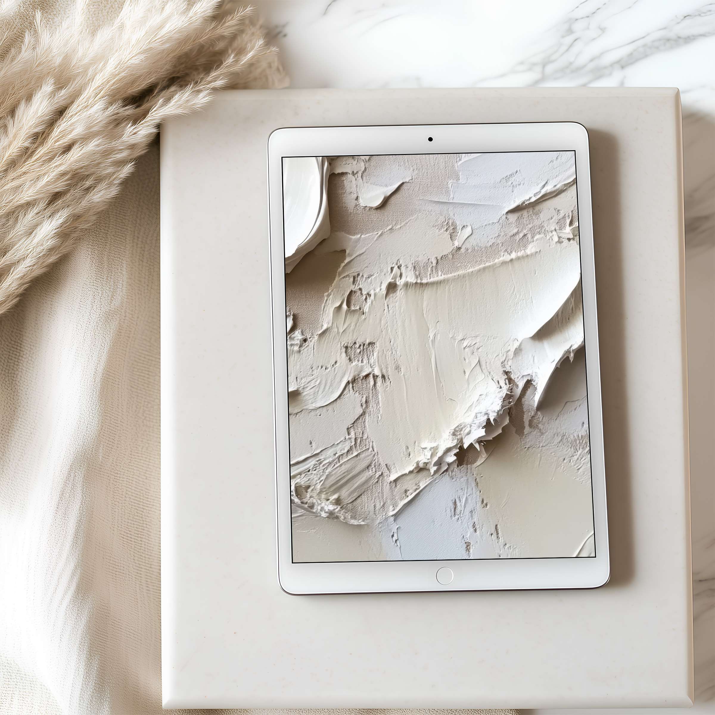 Elegant neutral textured tablet wallpaper for high-resolution iPad and Android tablets creating a serene, curated digital download atmosphere