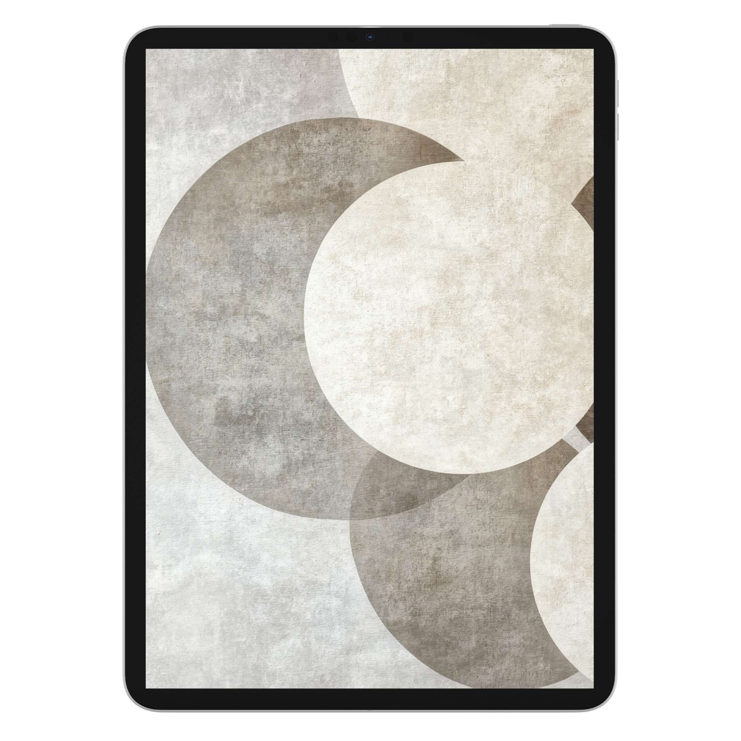 Elegant neutral iPad wallpaper featuring soft geometric shapes and textures, perfect digital download for calming tablet background use