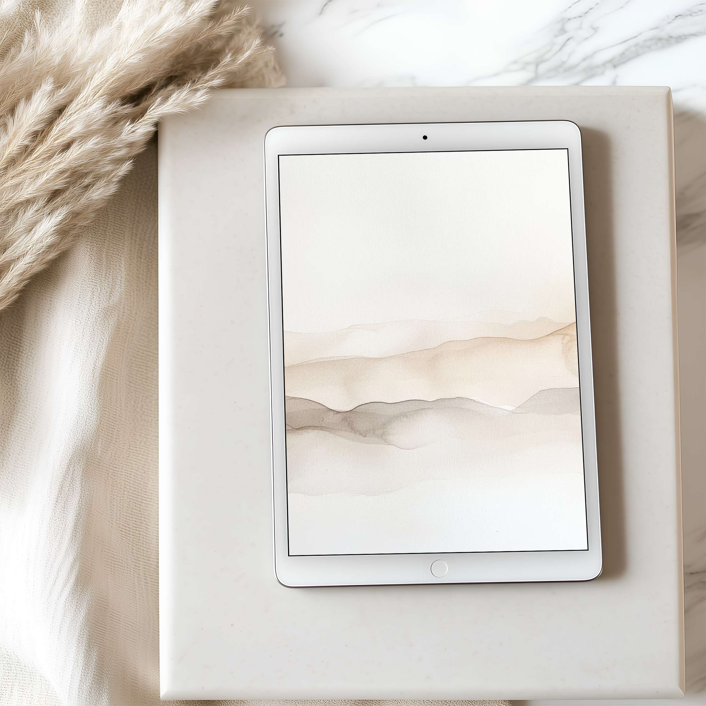 Elegant beige watercolor art tablet wallpaper on iPad evokes calm, perfect for design-conscious digital download and Android users