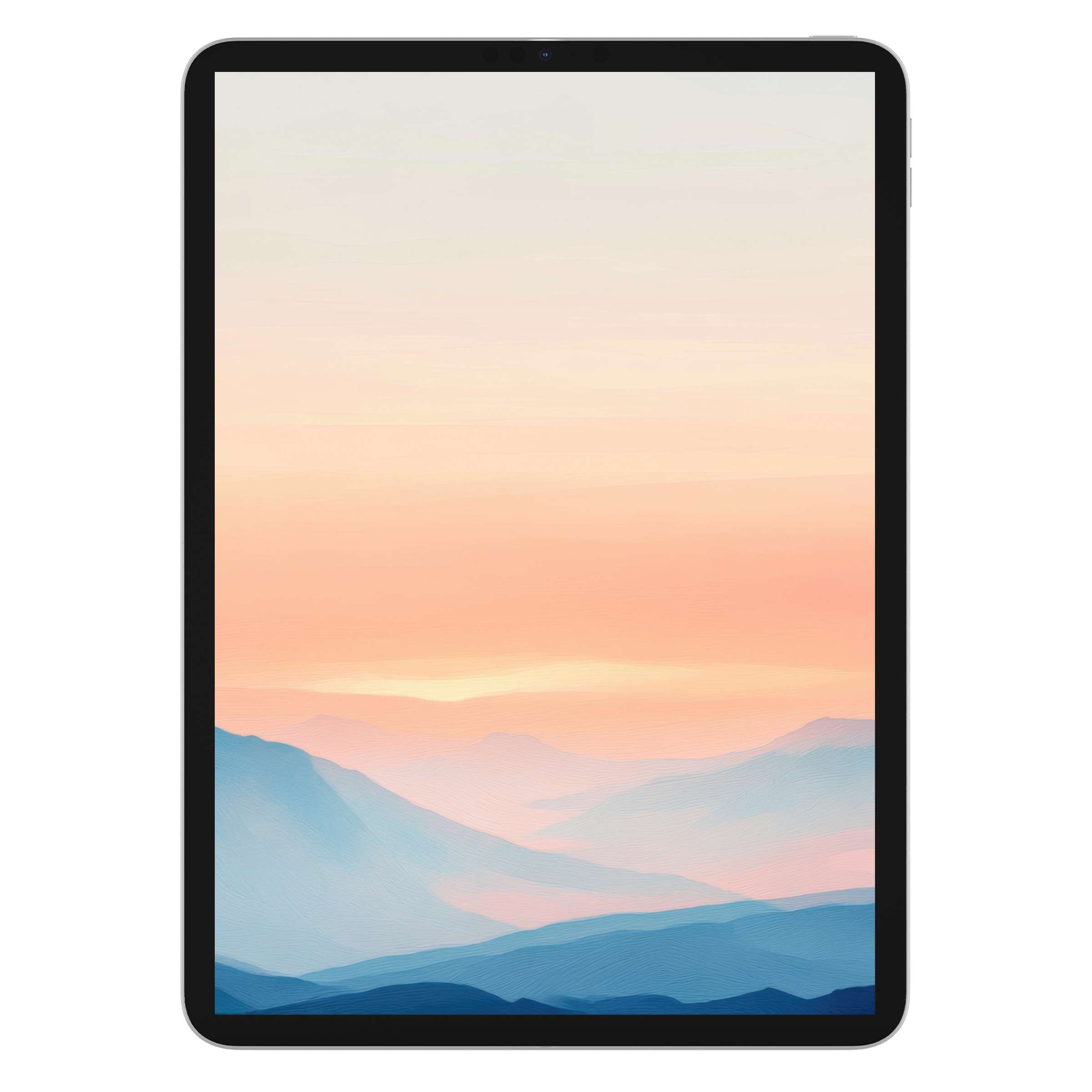 Serene pastel sunrise over mountains creates a neutral iPad wallpaper ideal for tablet backgrounds, available as a digital download