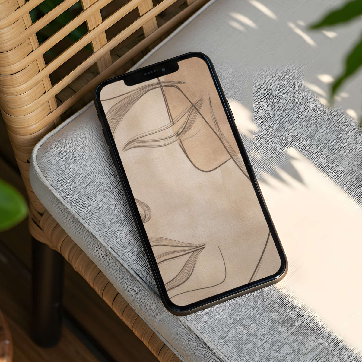 Elegant iPhone background featuring minimalist line art on a beige canvas provides inspiration and mindfulness, instant download for any phone