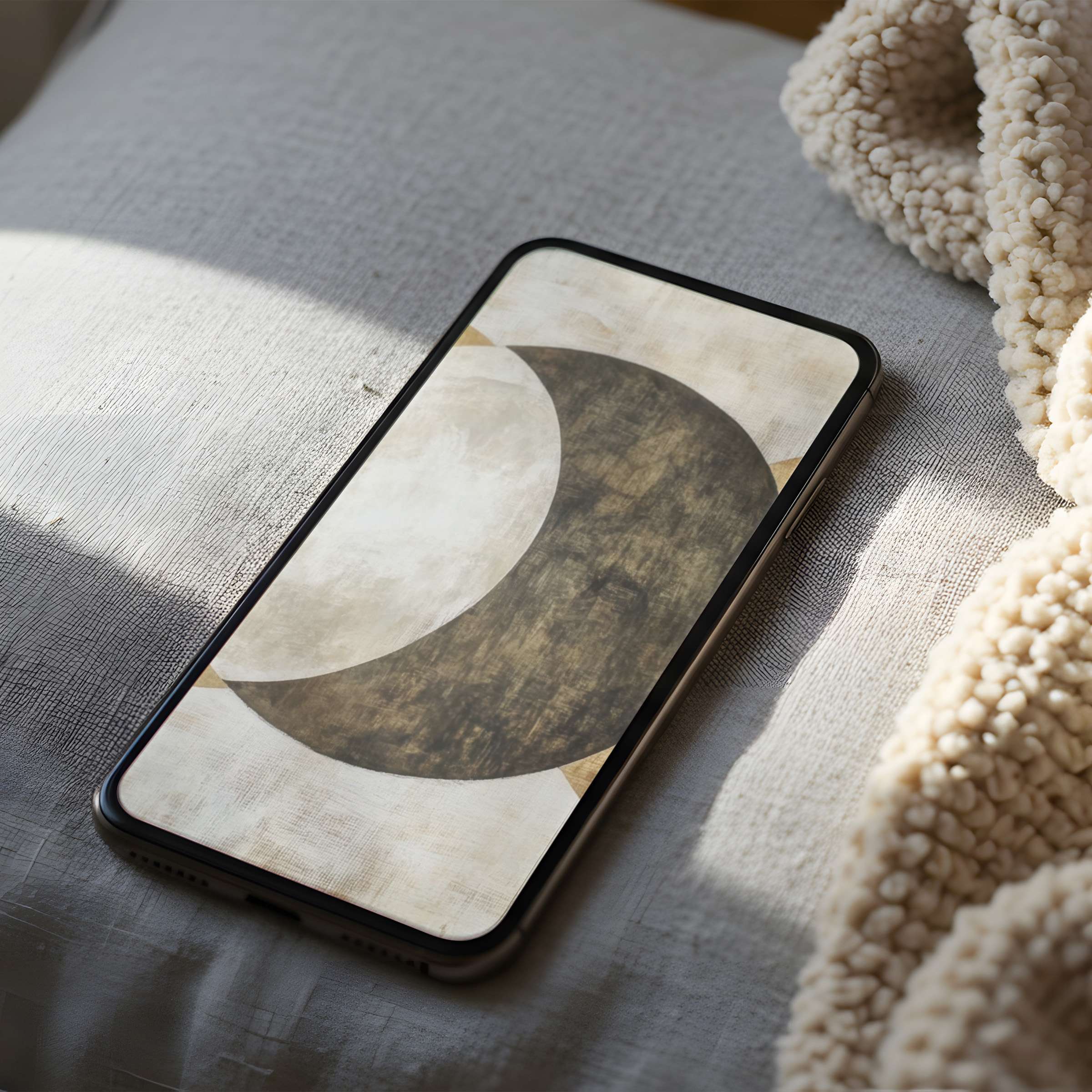 Curated phone wallpaper featuring elegant abstract curves in soothing neutral tones, perfect for iPhone and Android, digital download