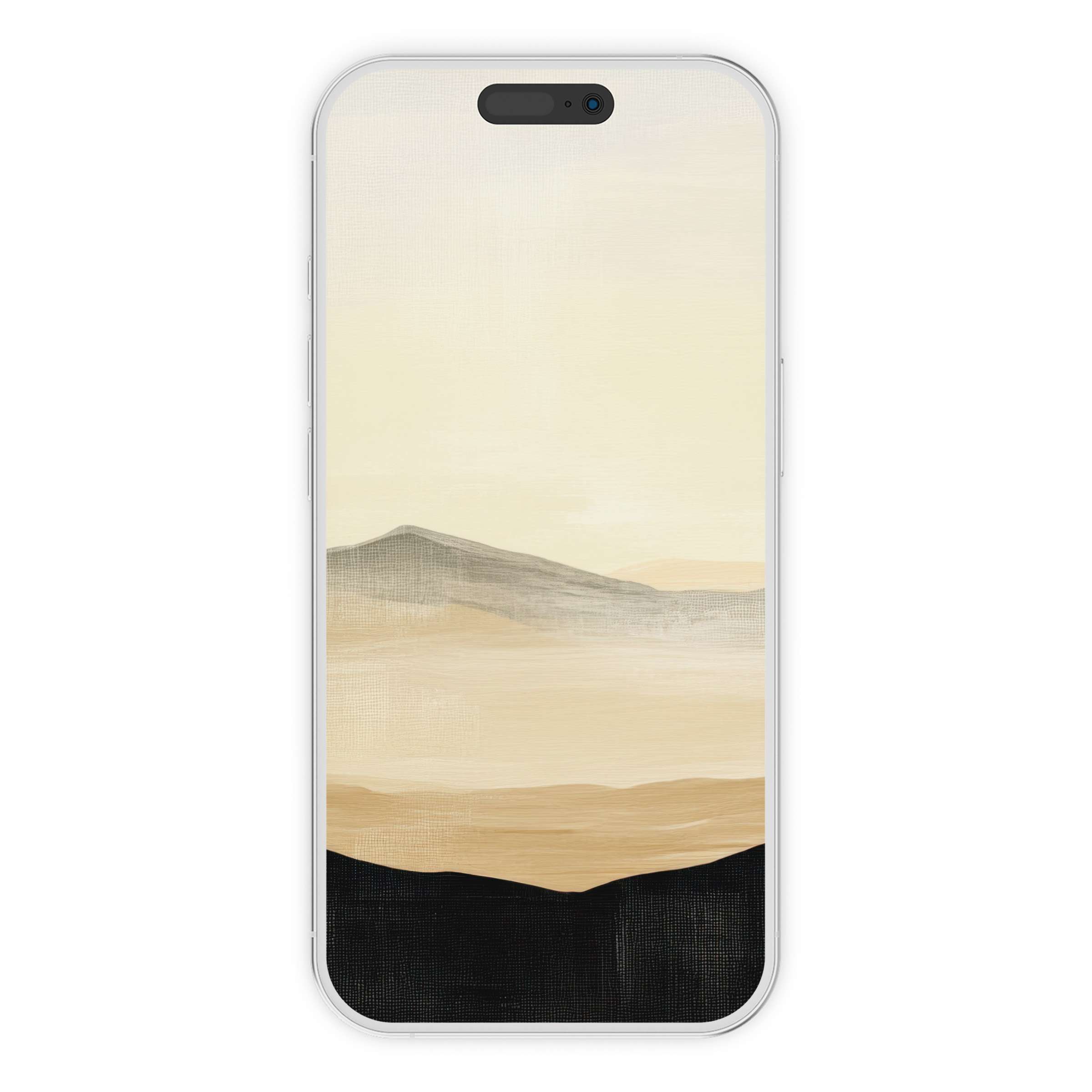 Neutral iPhone wallpaper featuring serene abstract mountains in beige and black tones, perfect digital download for phone background elegance