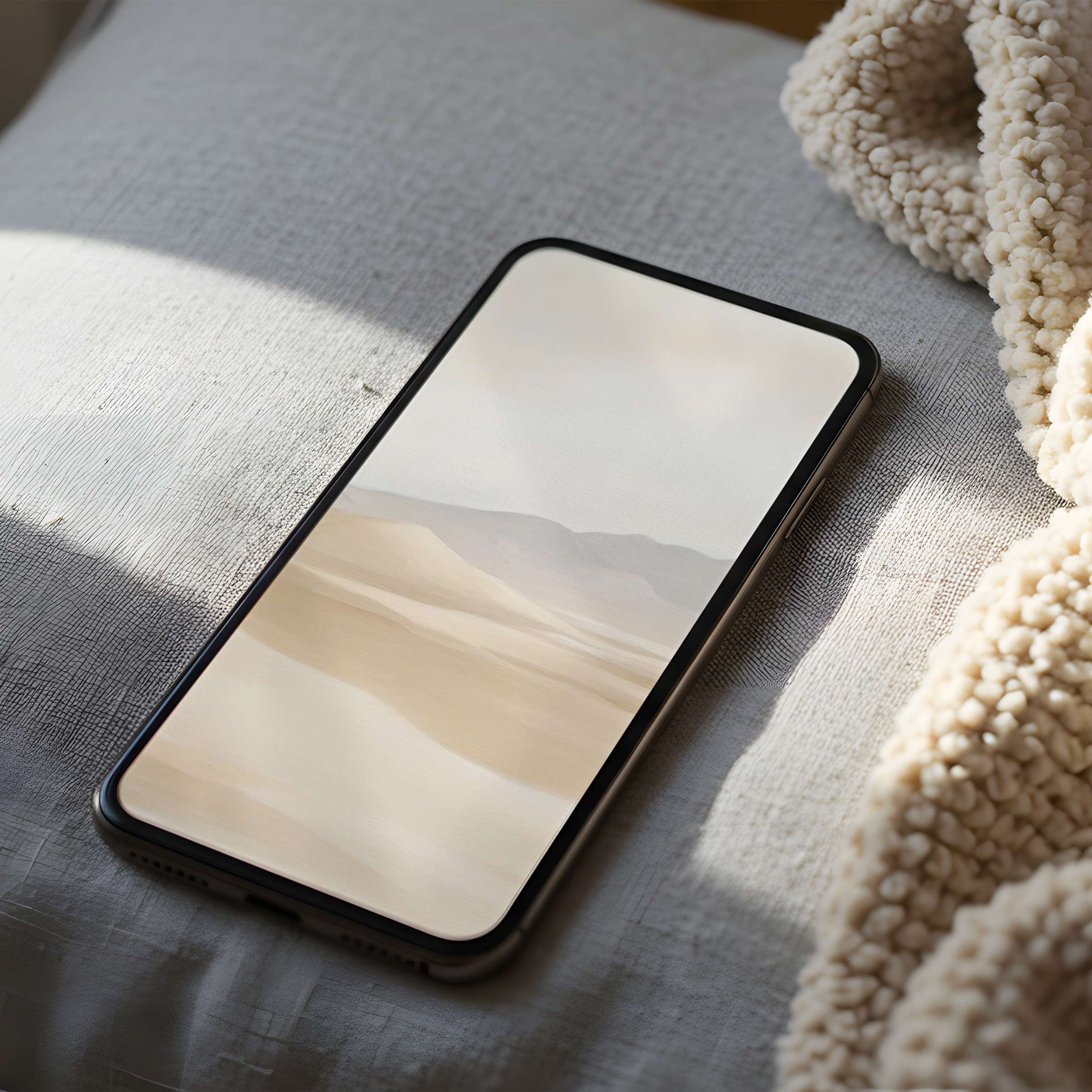 Elegant phone wallpaper featuring serene beige landscape art, perfect for iPhone and Android phones, offering high resolution digital download tranquility