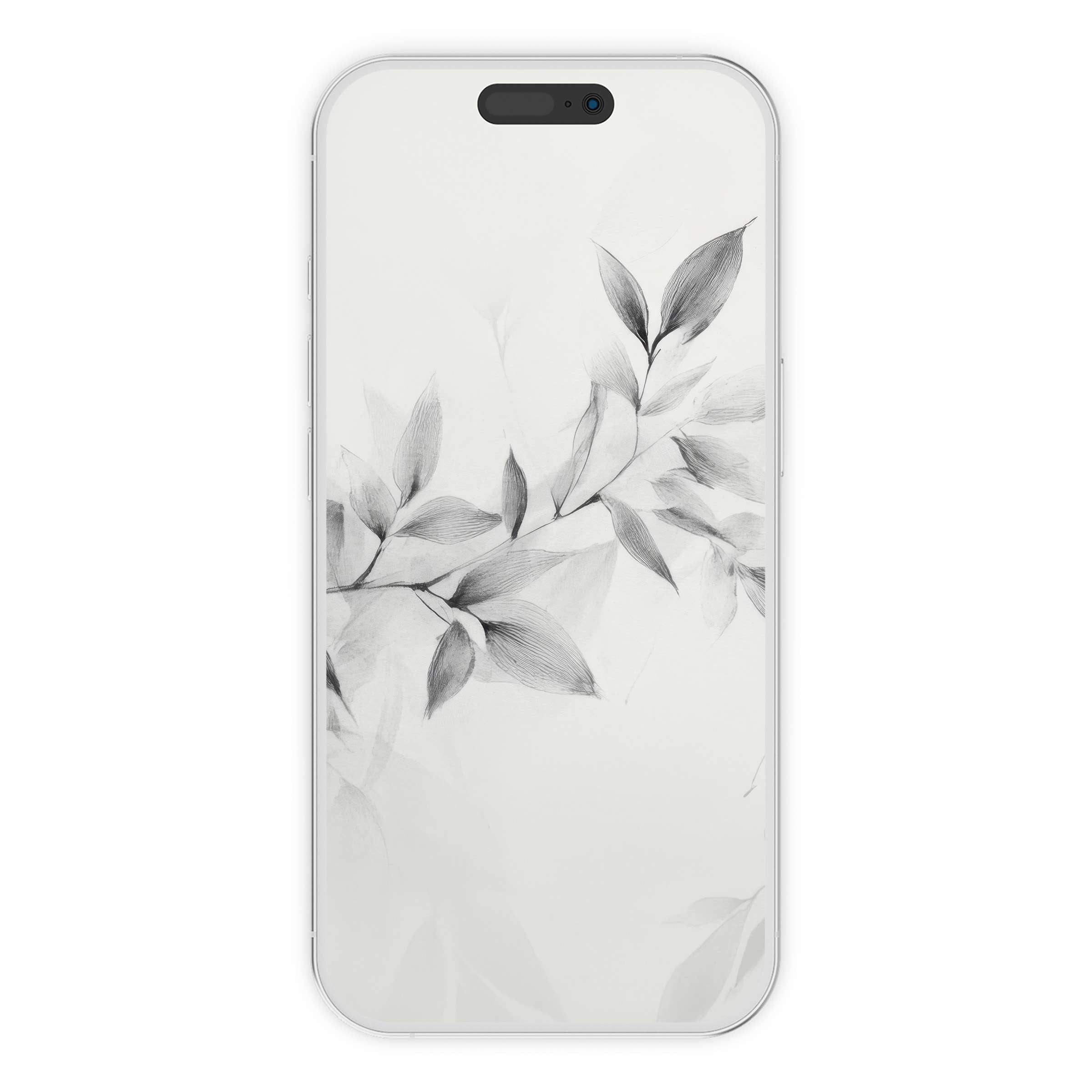 Elegant neutral iPhone wallpaper featuring a grayscale botanical design, perfect phone background for calm aesthetics digital download