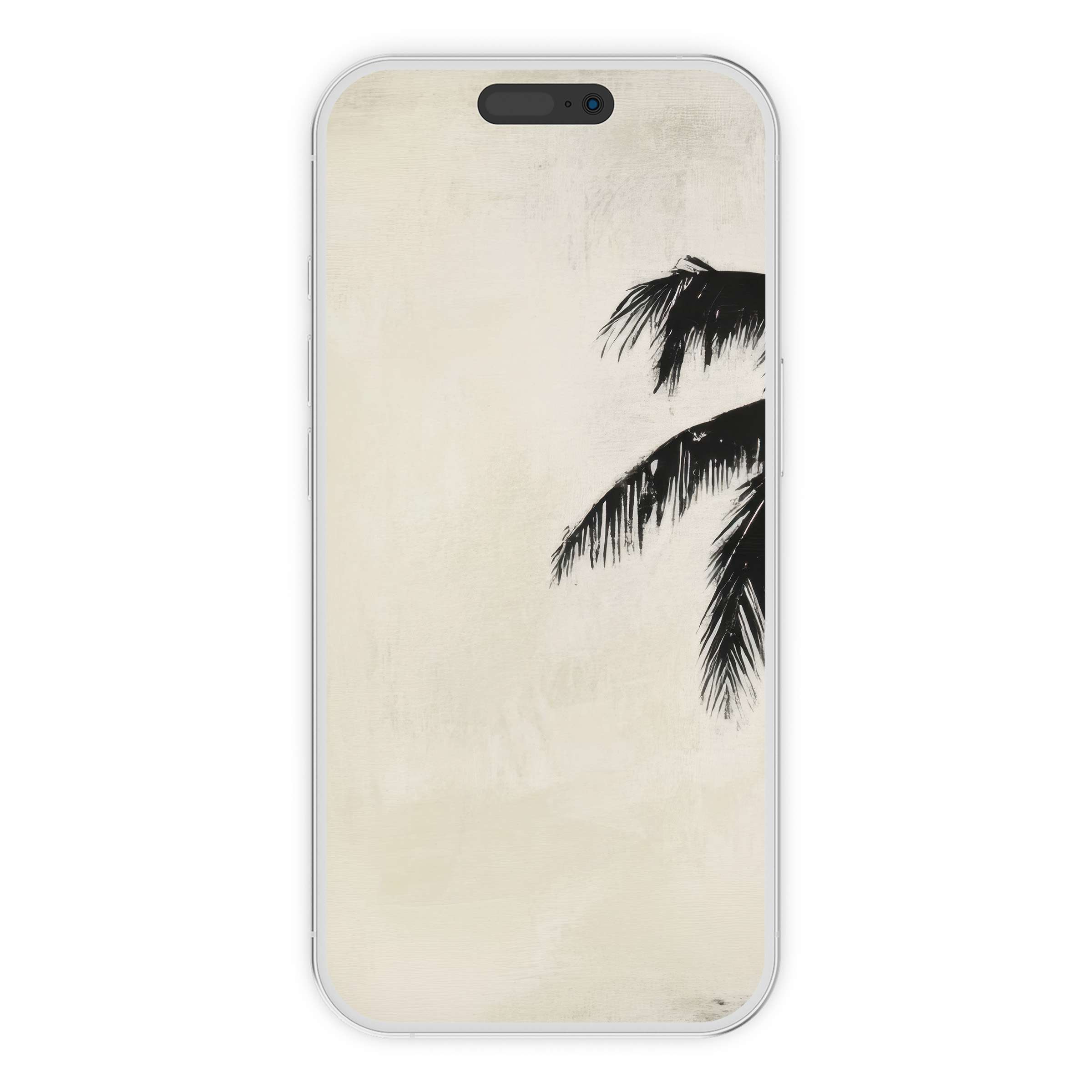 Neutral iPhone wallpaper featuring a minimalist black palm silhouette on a soft beige background for digital download phone screens