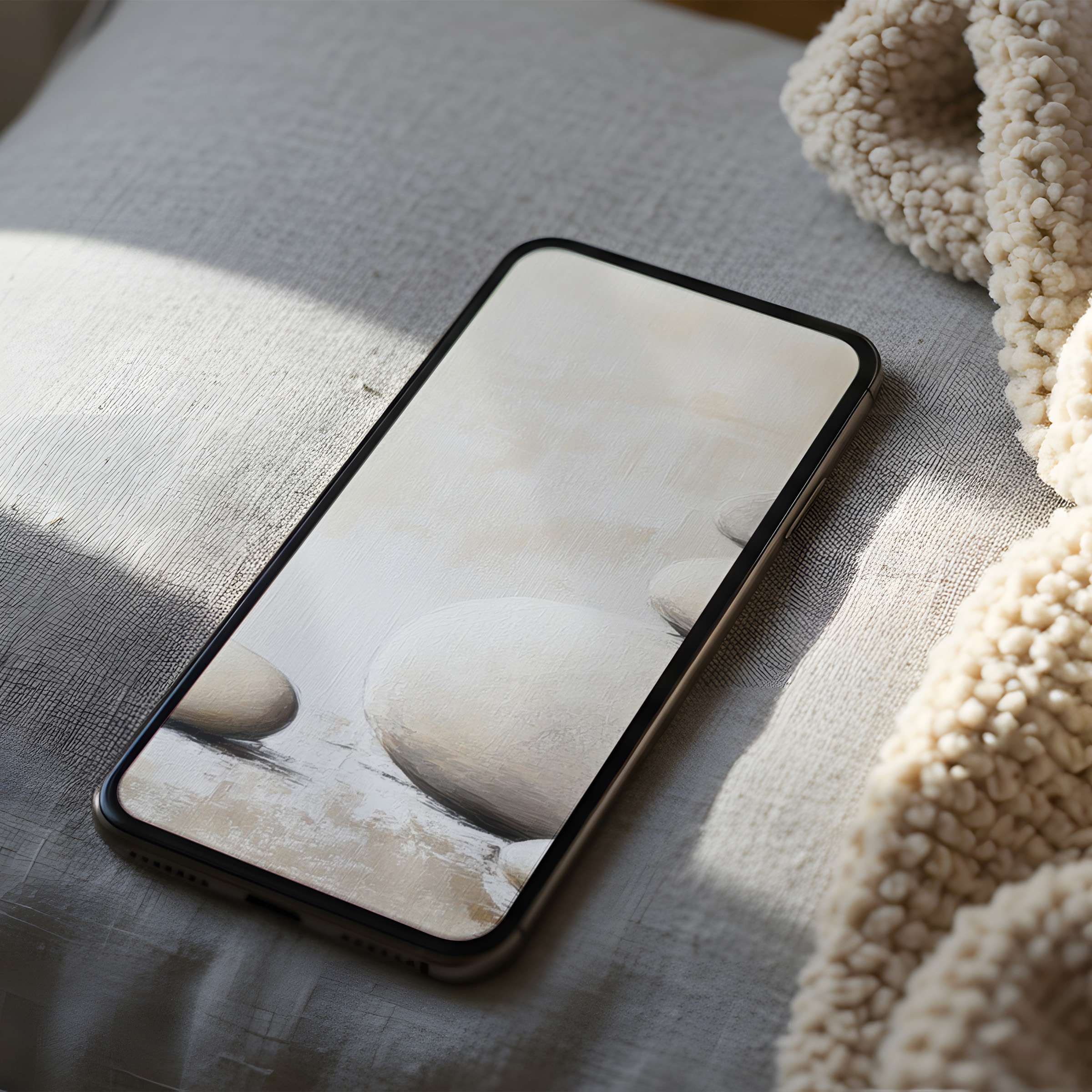 Elegant stone motif phone wallpaper in soft neutrals complements cozy home interiors for iPhone and android digital download
