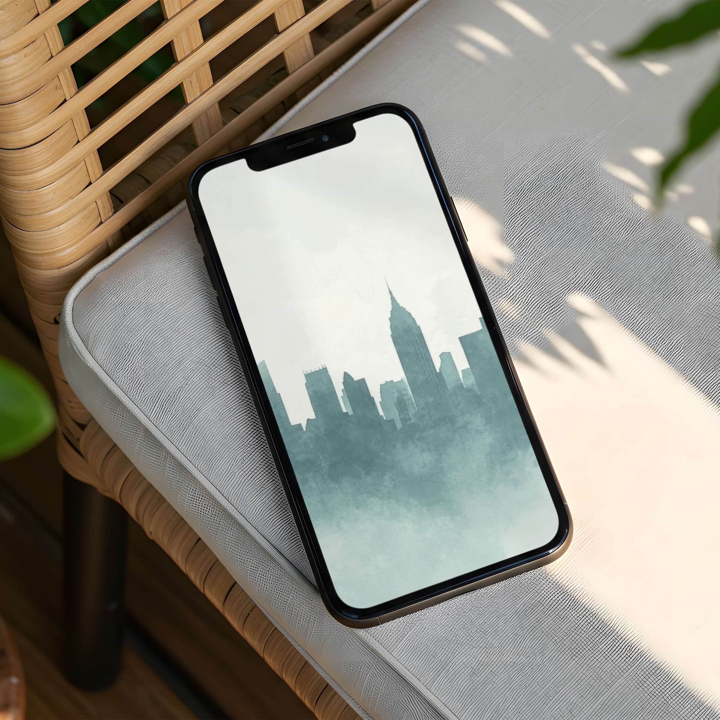 Elegant urban iPhone background with soothing blue skyline silhouette for instant download on any phone creates mindful inspiration