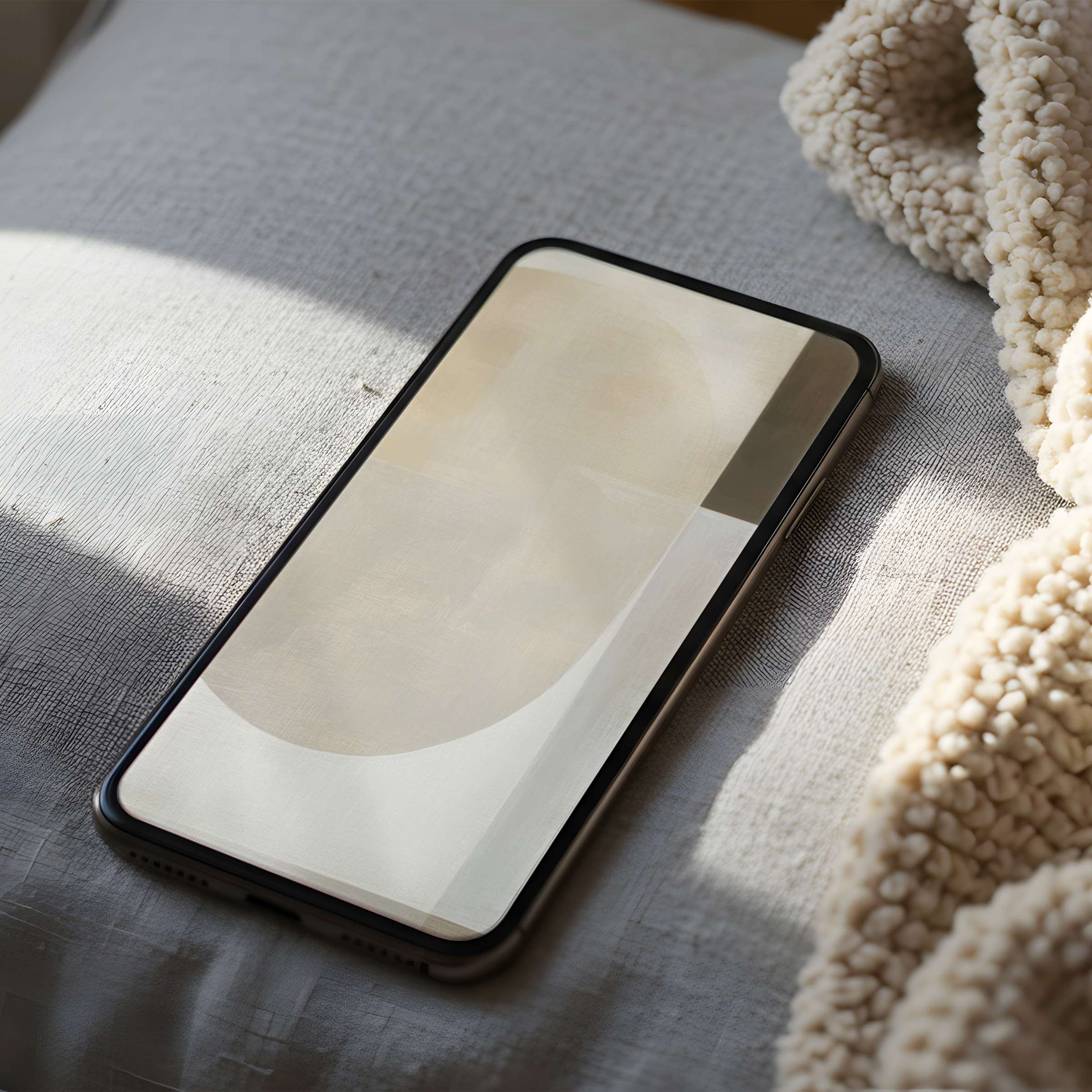 Elegant minimalist phone wallpaper featuring soft beige tones and abstract forms, perfect for a high-resolution iPhone or Android download