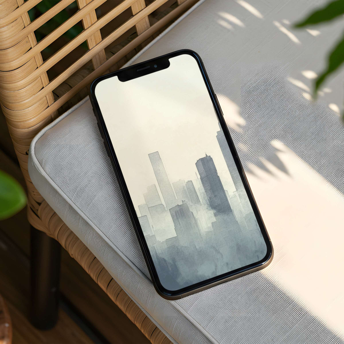 Elegant watercolor cityscape iPhone background exudes calm and inspiration instant download for phones enhancing mindfulness and style