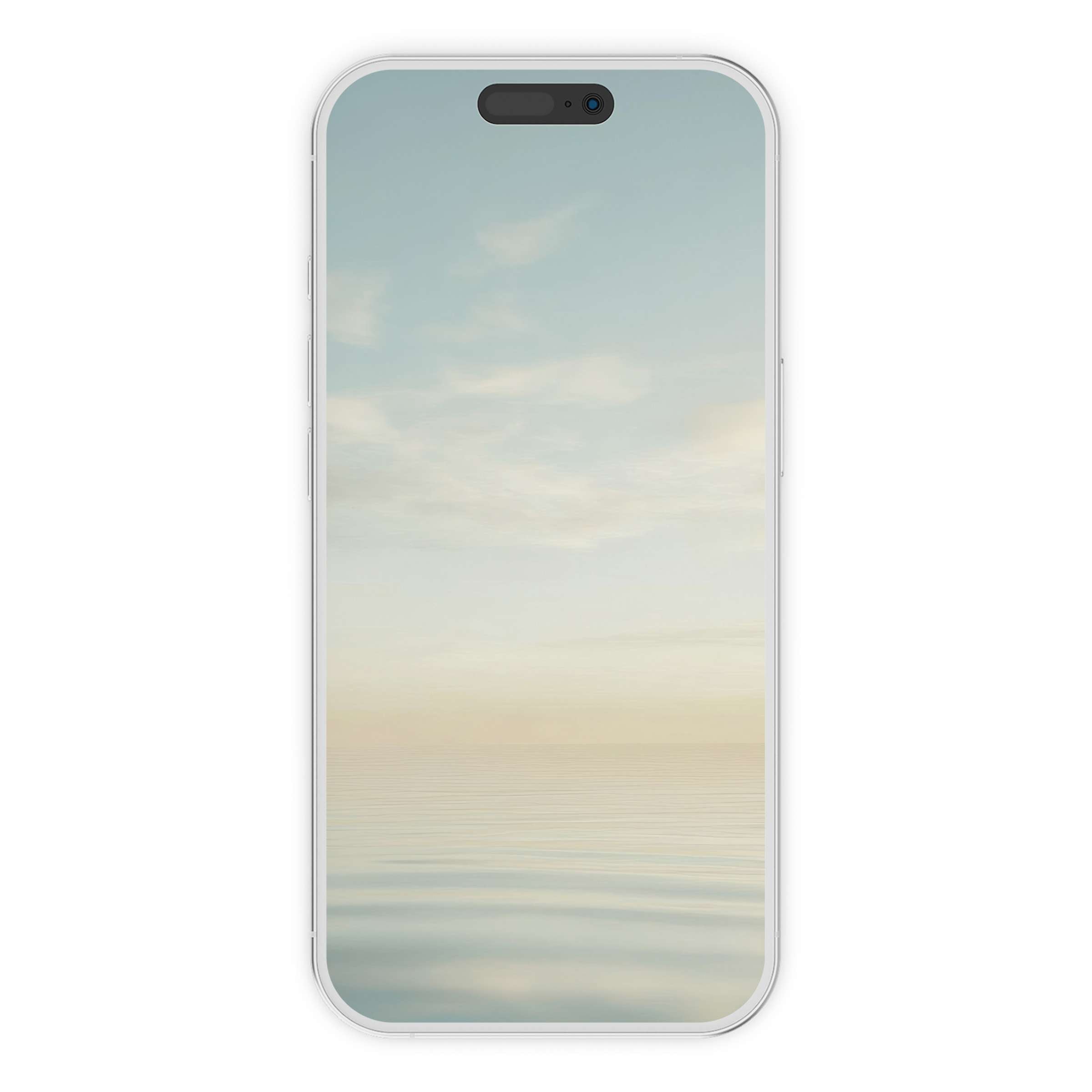 Serene neutral iPhone wallpaper digital download featuring a soft pastel sky and calm water, perfect phone background for tranquility and balance