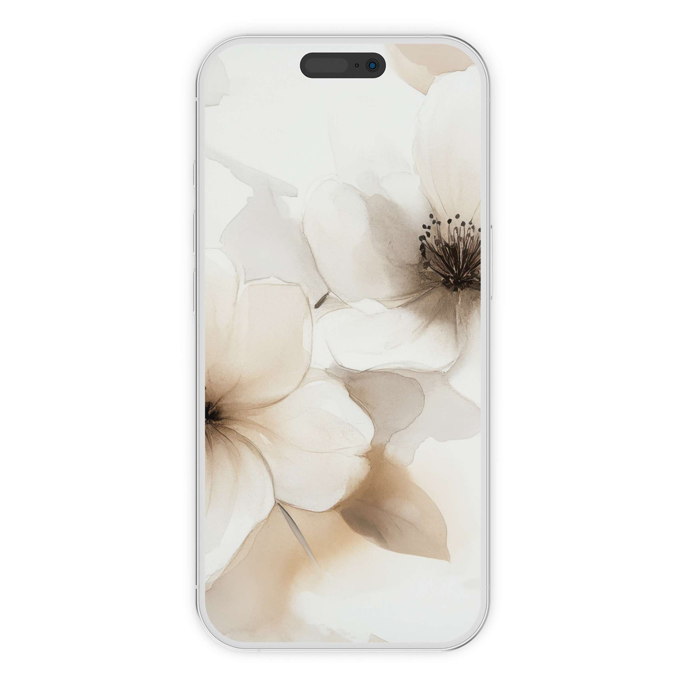 Elegant neutral iPhone wallpaper featuring soft beige floral art, perfect phone background for tranquility, digital download available