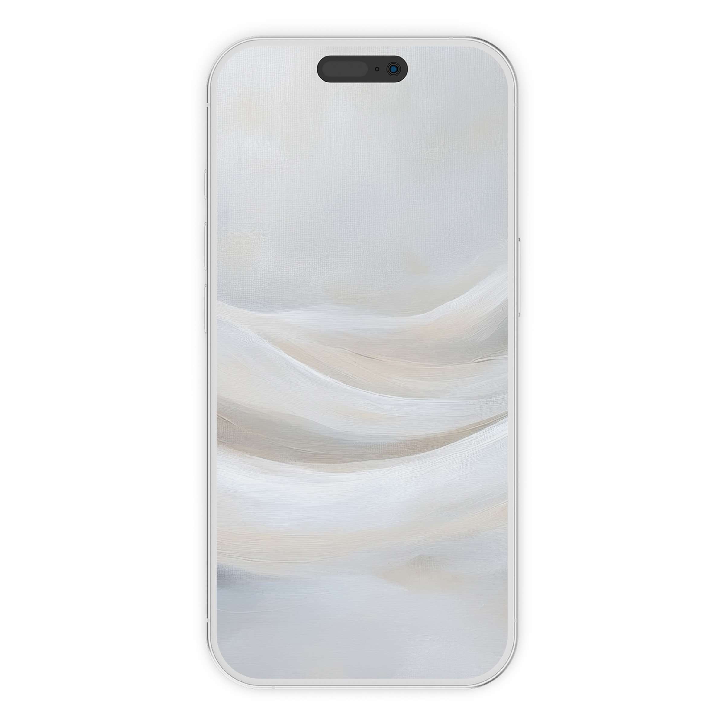 Elegant neutral iPhone wallpaper featuring soft beige and ivory abstract waves, perfect digital download for a calming phone background