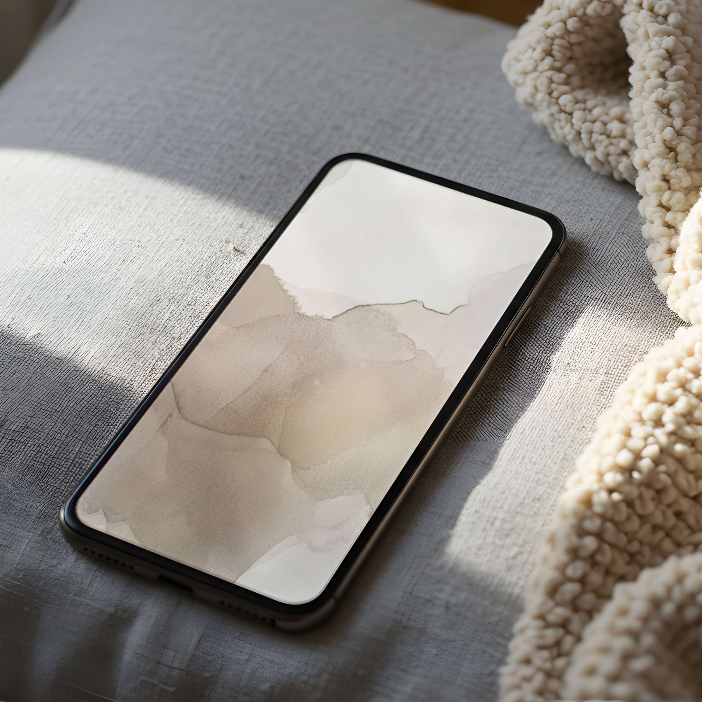 Abstract beige watercolor phone wallpaper on high resolution screen, ideal for iPhone or Android, evokes tranquility and style