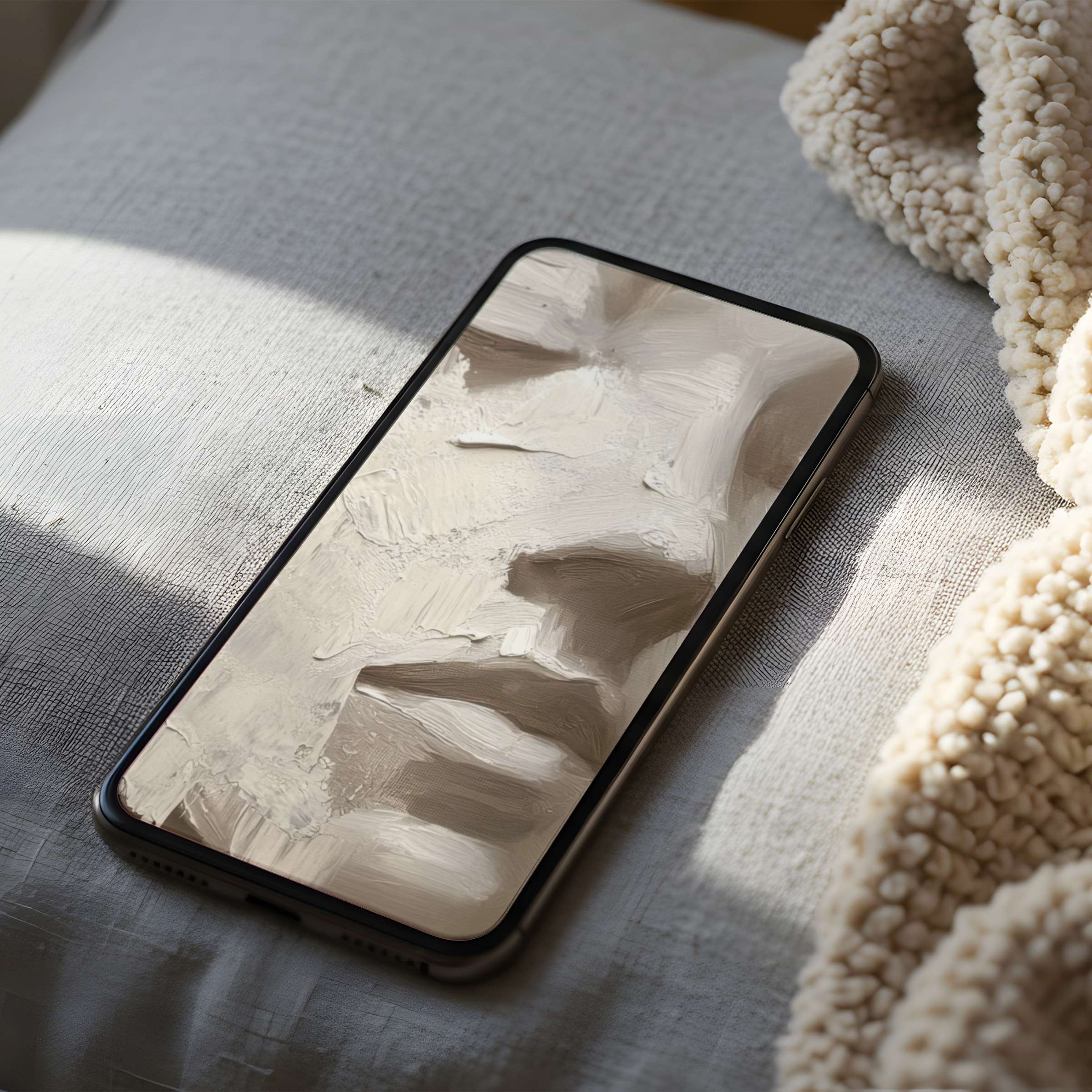 Elegant textured phone wallpaper in calming neutral tones for iPhone and Android, offering high-resolution digital download serenity