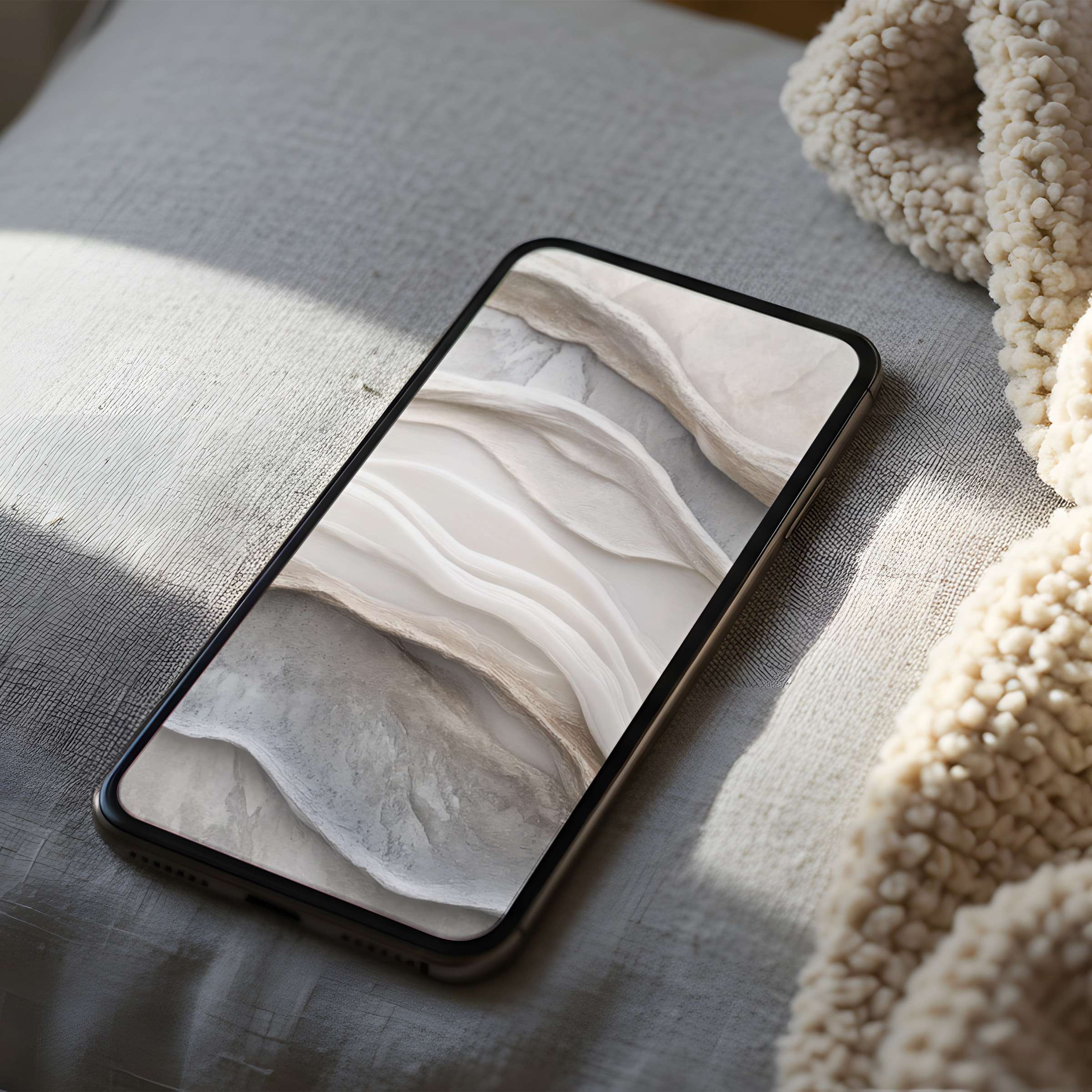 Natural elegance phone wallpaper with soft gray and cream abstract layers, perfect for high-resolution digital download on iPhone and Android
