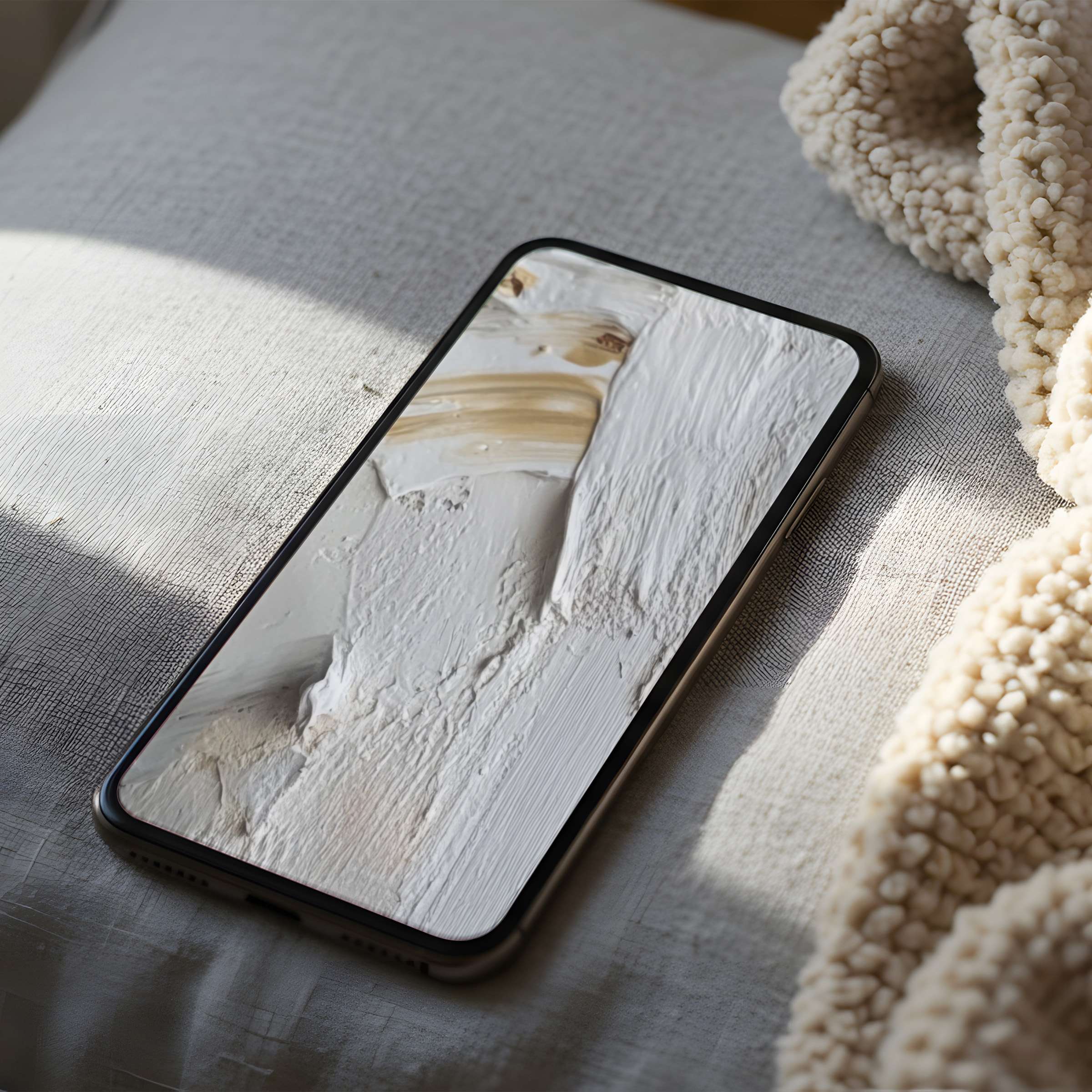 Elegant abstract phone wallpaper with creamy brushstrokes in high resolution, perfect for iPhone and Android digital downloads, enhancing calm and aesthetics