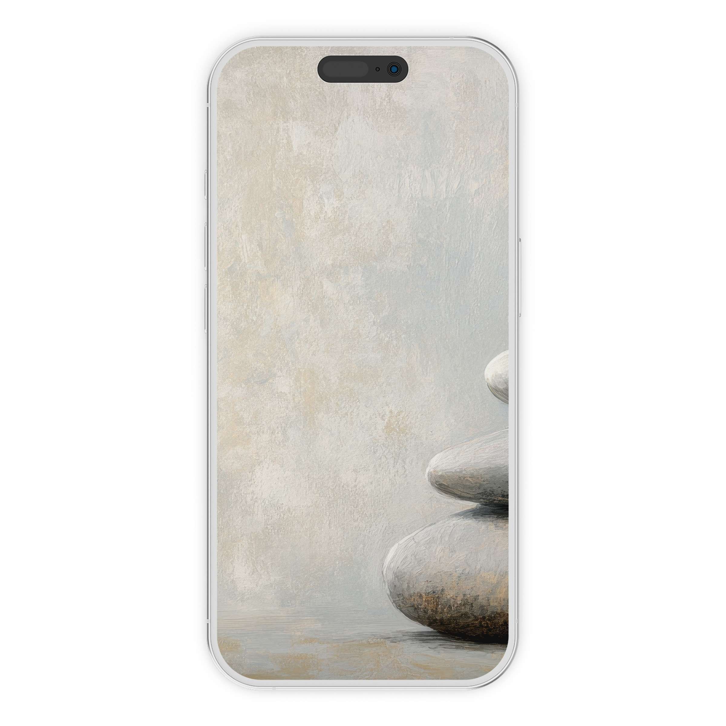 Elegant neutral iPhone wallpaper featuring serene stone stack, perfect phone background, digital download for harmony and style