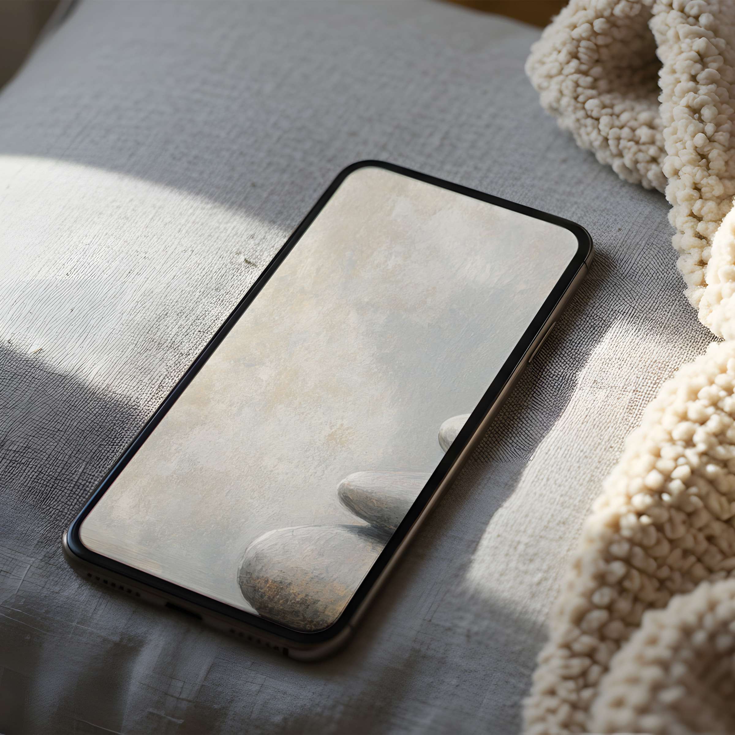 Elegant phone wallpaper with soothing stone motif, perfect for iPhone and Android, offers a curated digital download for tranquility
