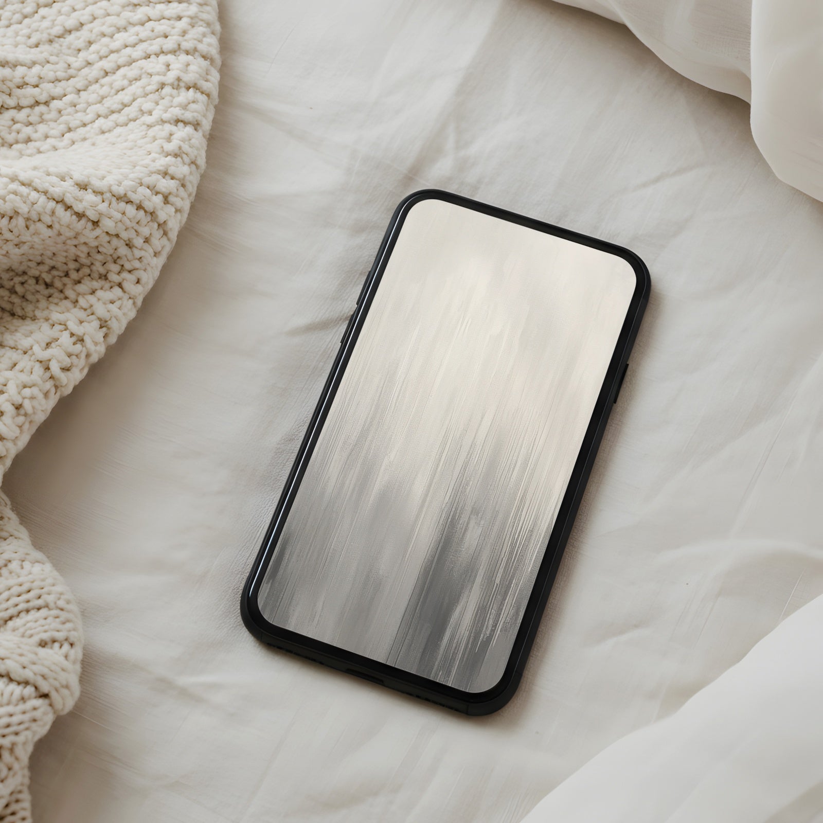 Neutral phone wallpaper featuring soft brushed texture in warm beige and gray tones, creating a calm, minimal, and modern serene atmosphere.