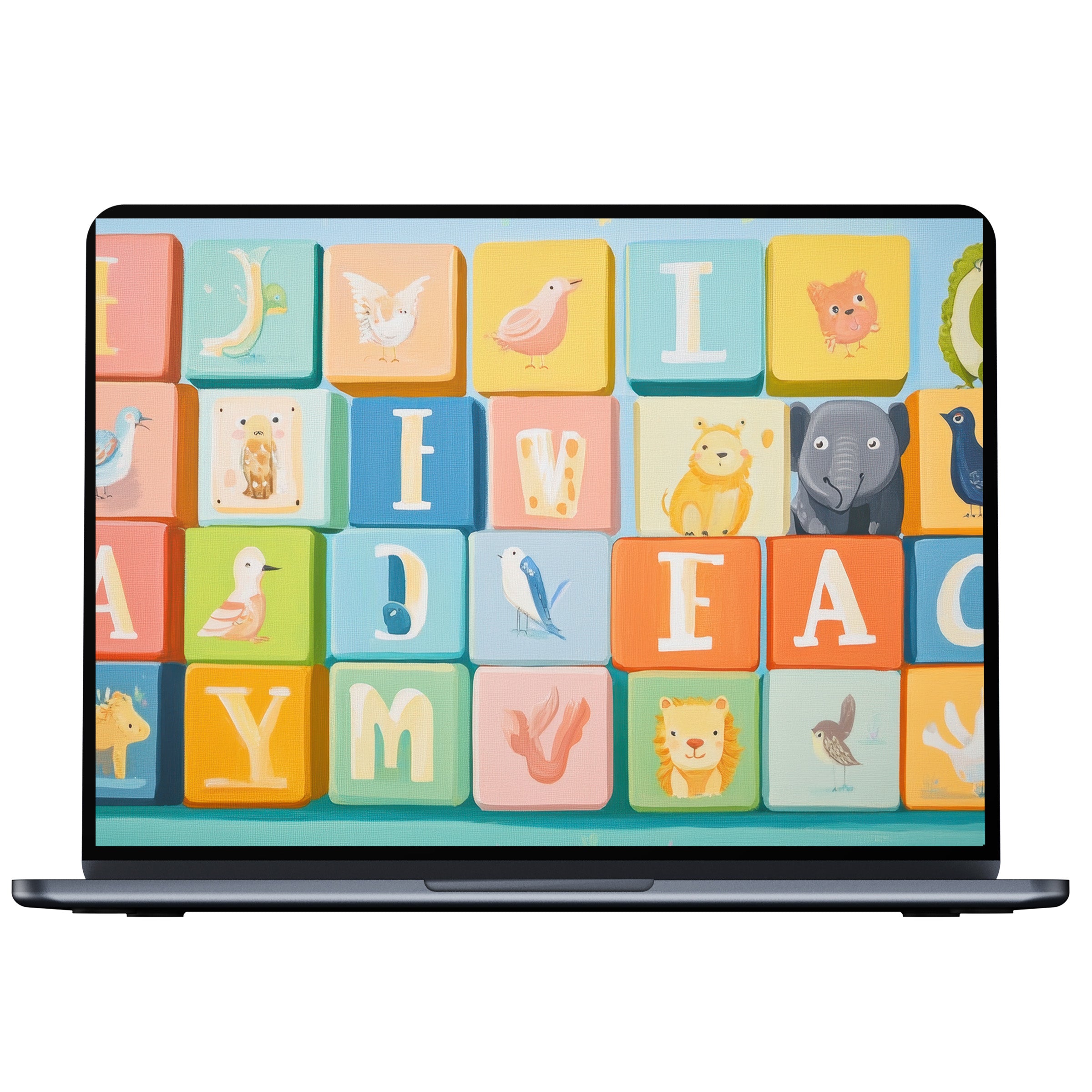 Colorful ABC blocks nursery desktop wallpaper for digital download inspires calm elegance, fits PC, laptop, and Mac beautifully