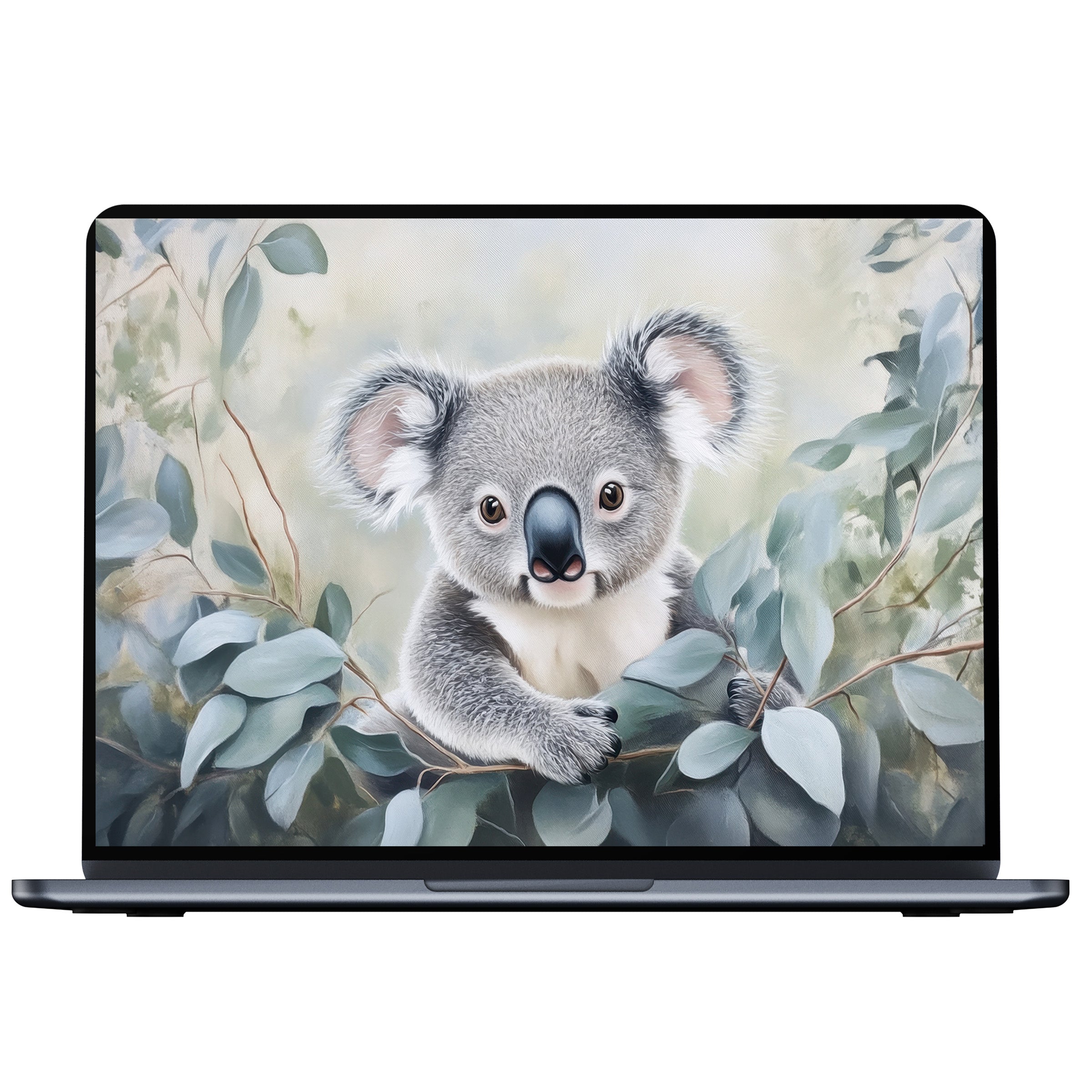 Charming koala nursery desktop wallpaper for PC and laptop digital download evokes calm with soft greens and gentle textures
