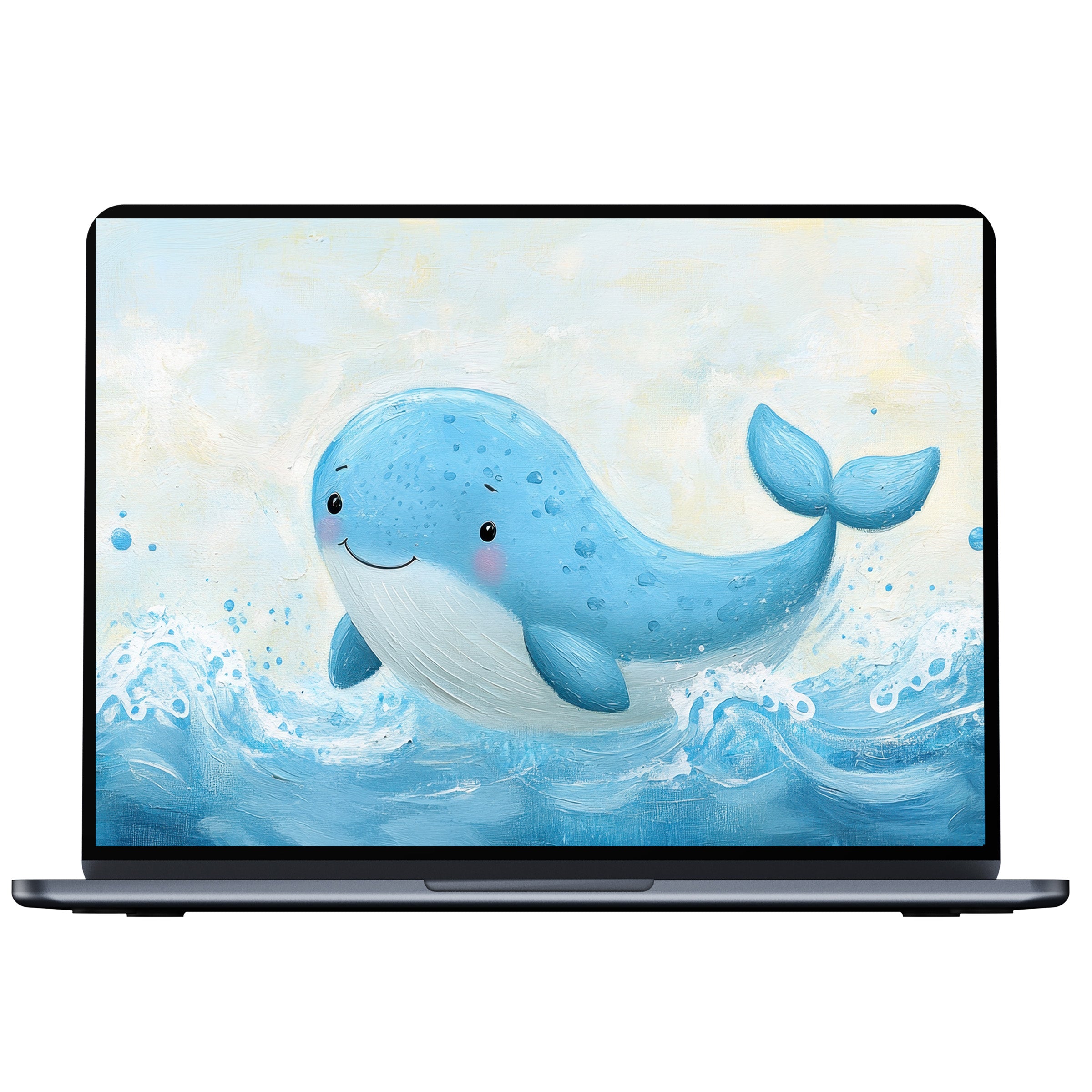 Charming whale nursery desktop wallpaper for PC, laptop, or Mac brings calm inspiration with digital download brush art waves
