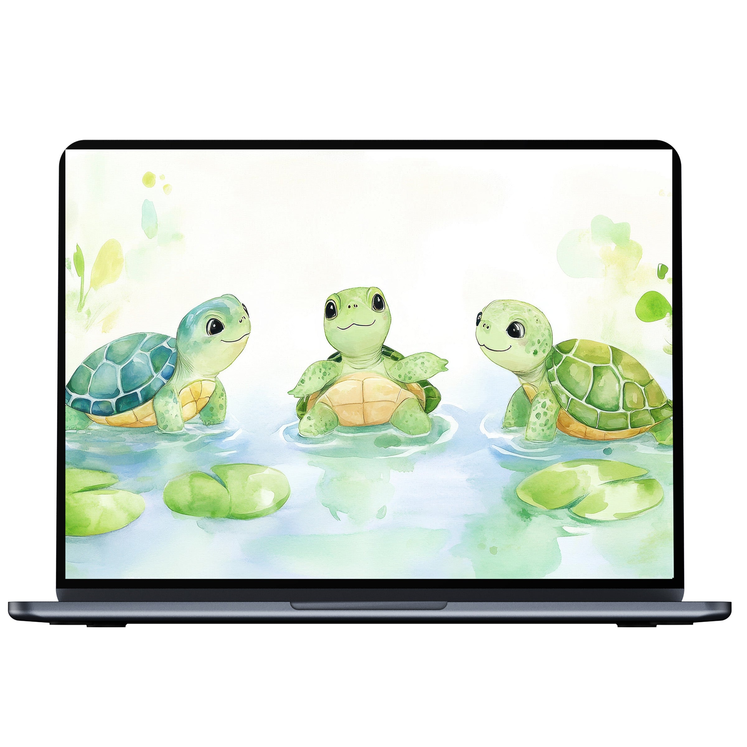 Nursery desktop wallpaper featuring watercolor turtles in serene pastels for digital download enhances PC and laptop aesthetics