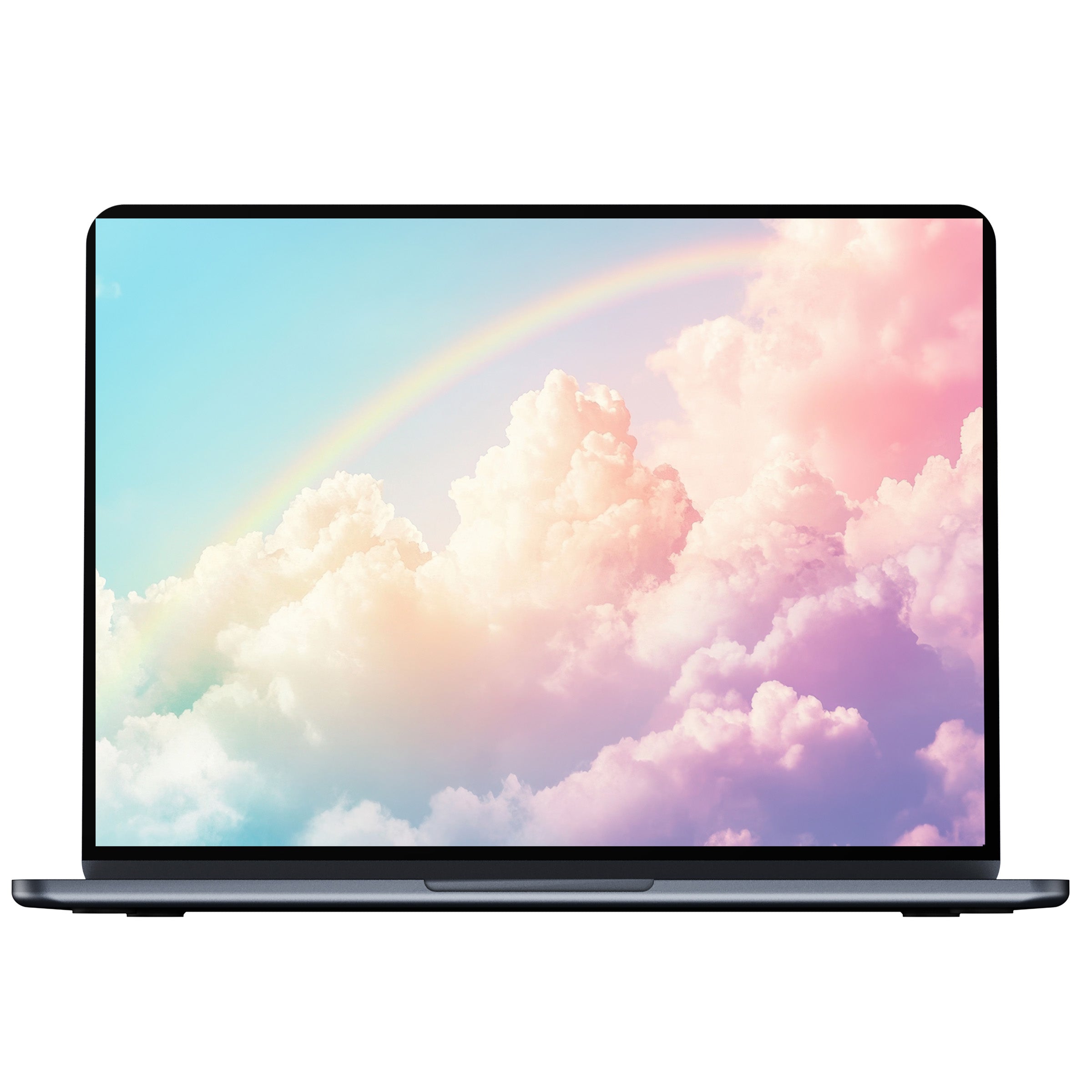 Pastel clouds and a rainbow create an inspiring nursery desktop wallpaper digital download for PC, laptop, or Mac use