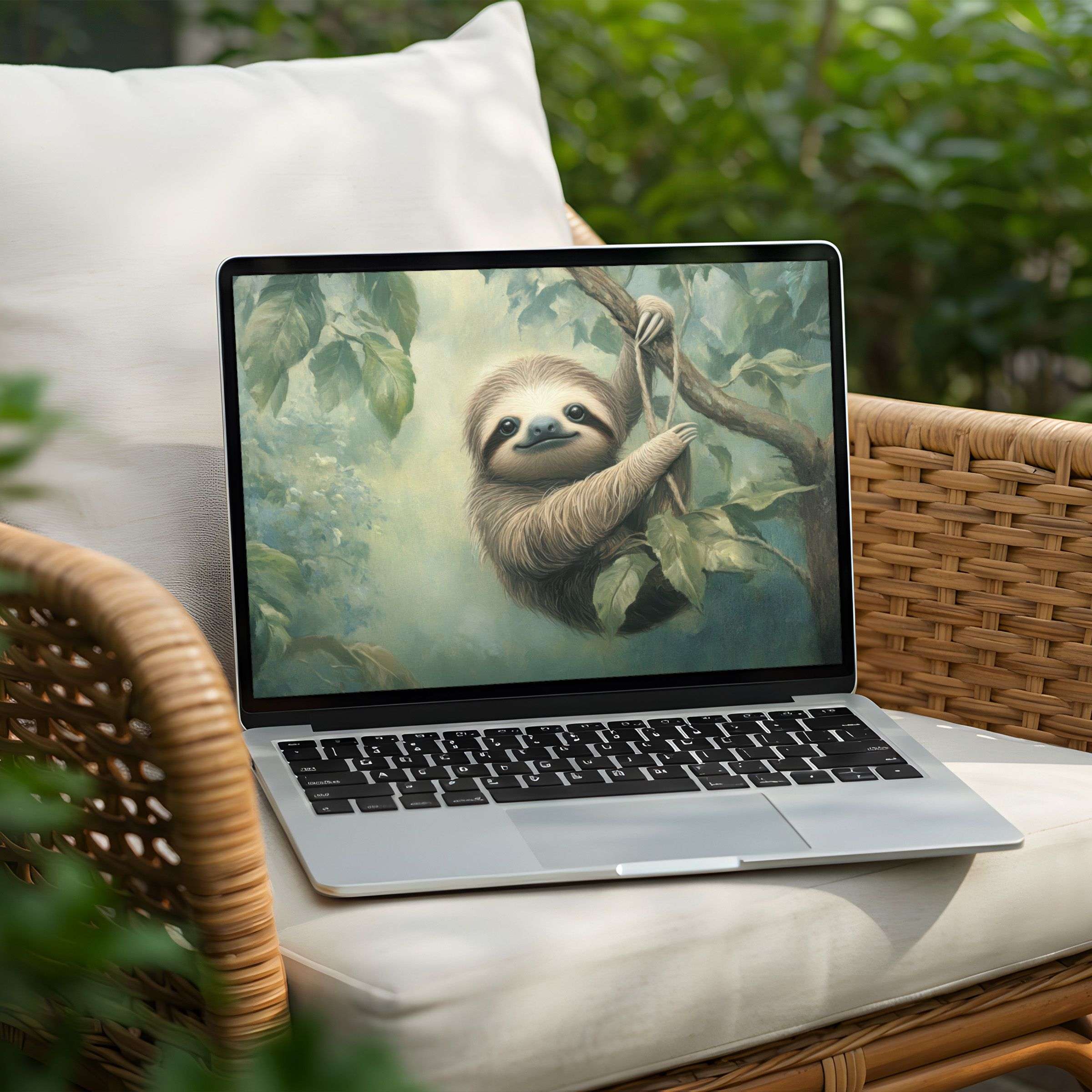 Charming sloth digital art desktop background for PC or Laptop instant download elegance inspires calm and mindfulness