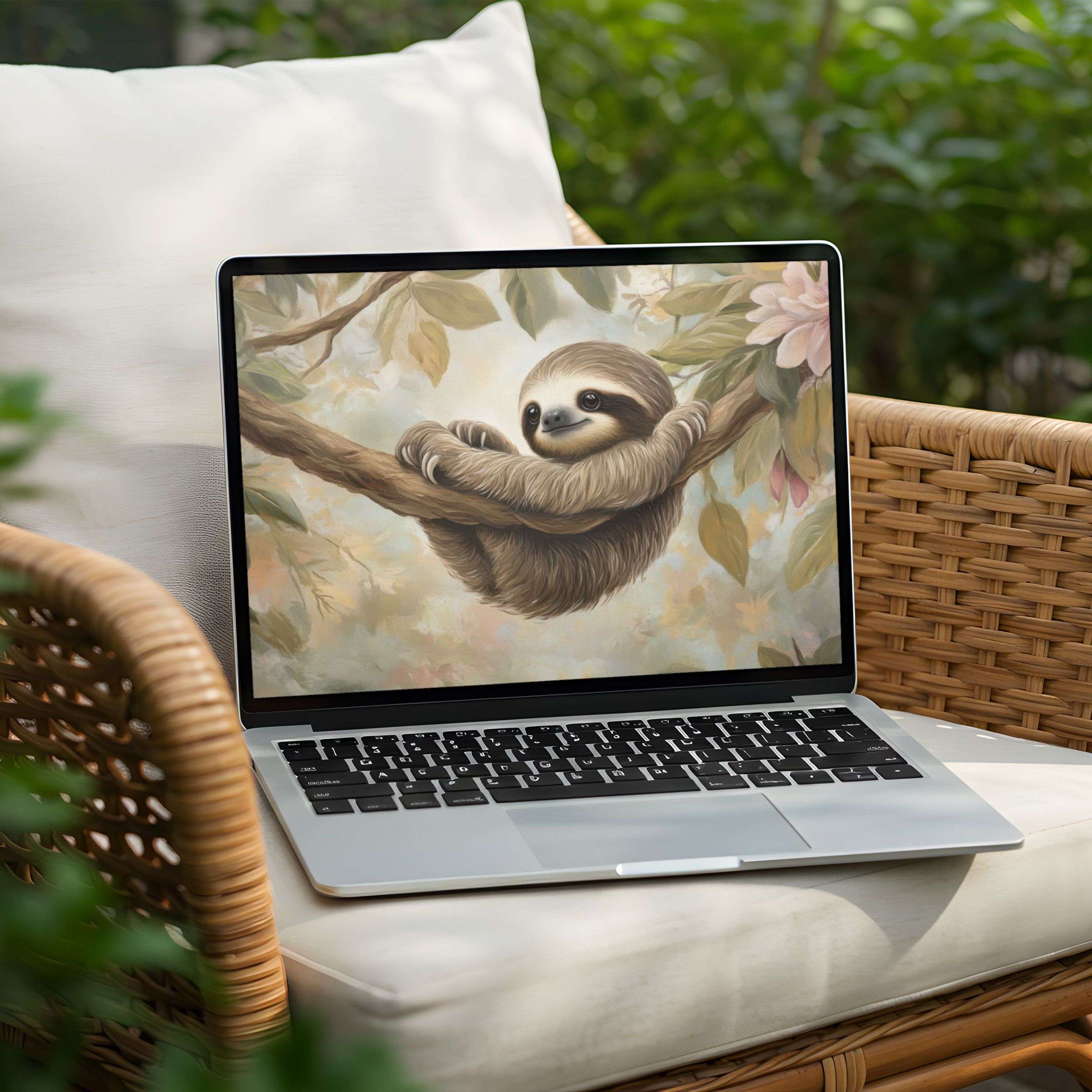 Gentle sloth art creates a serene desktop background for PC or Laptop users seeking instant download and peaceful inspiration