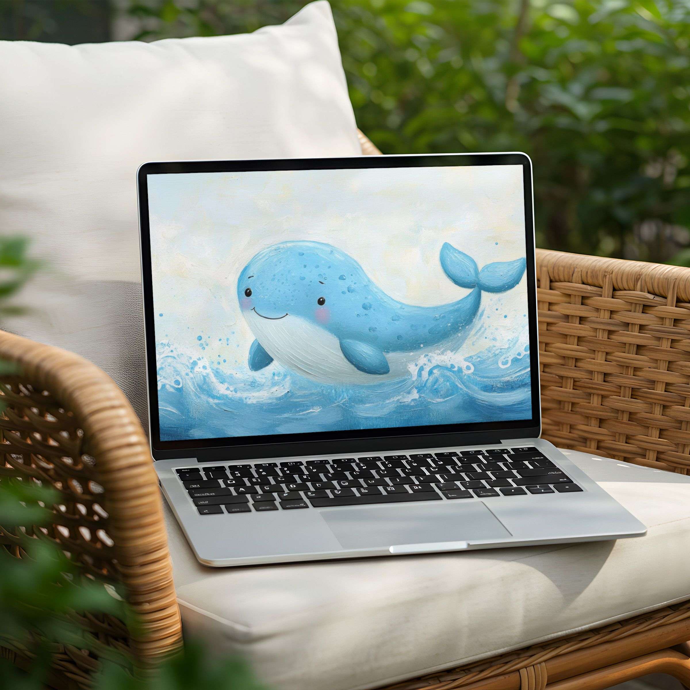 Gentle blue whale desktop background for PC and Laptop, bringing instant download calm and joyful elegance to your device