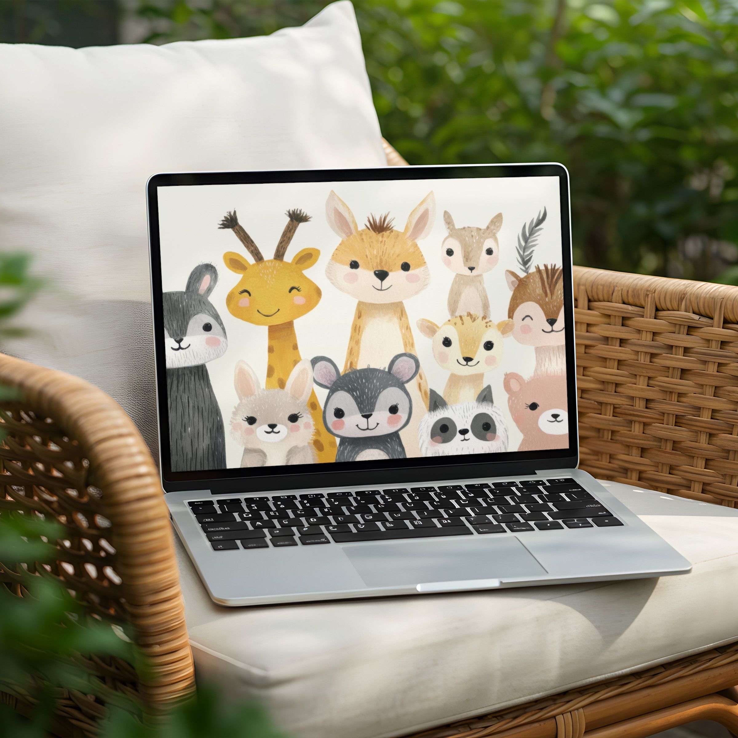 Charming animal illustrations create a calm desktop background for PC or Laptop instant download perfect for design lovers