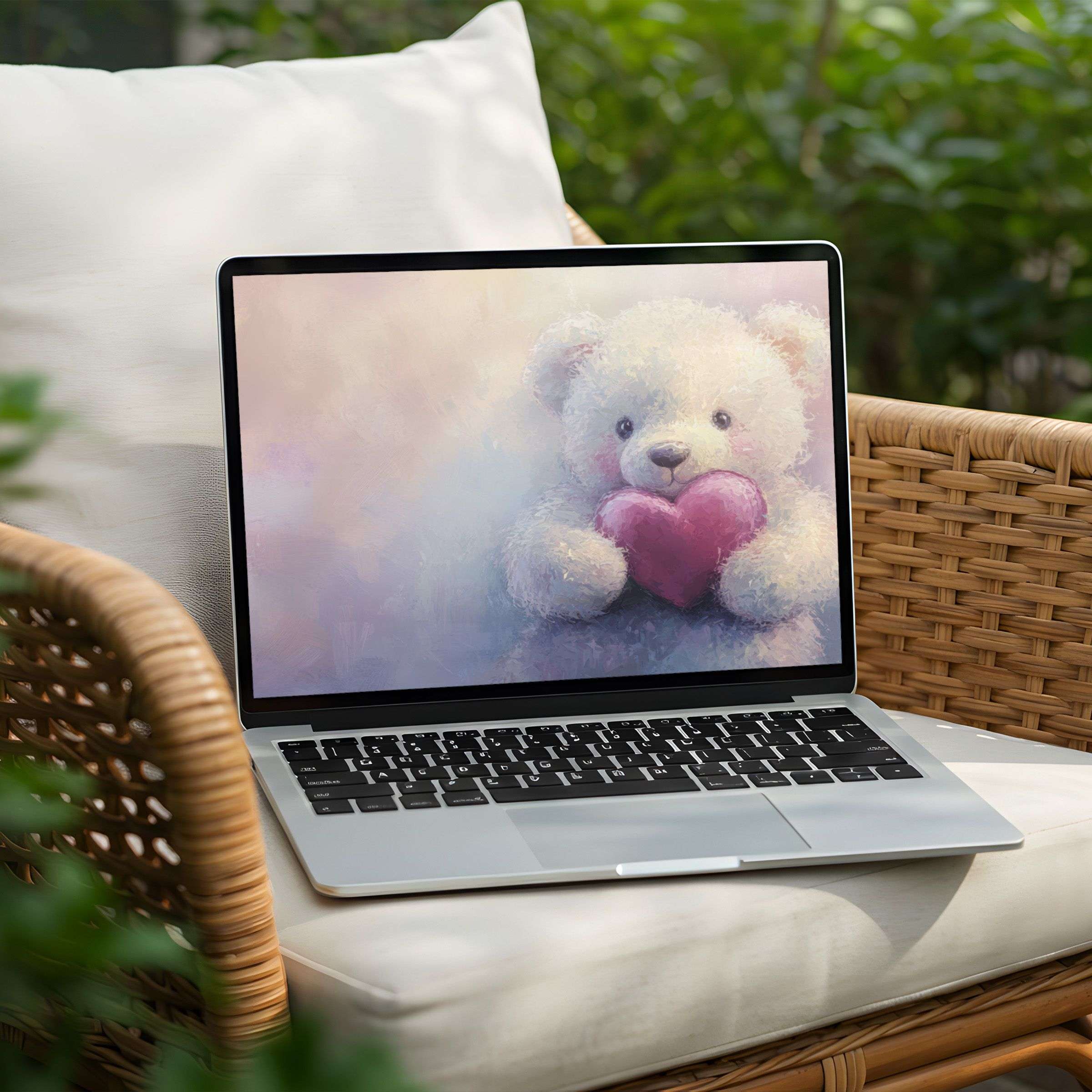 Inspire calm with this elegant teddy bear heart desktop background for PC and Laptop instant download for mindfulness