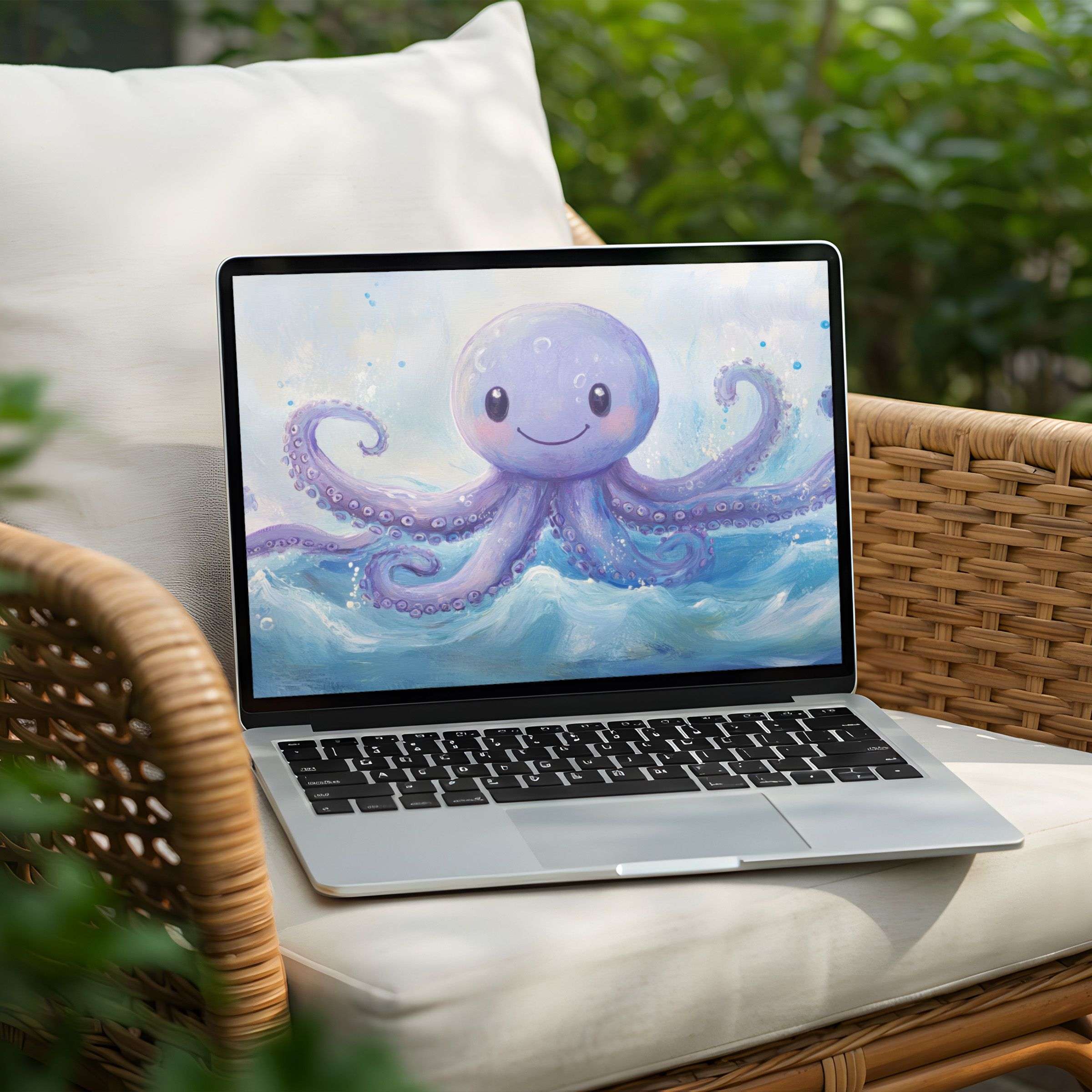 Serene purple octopus art elevates your PC or Laptop with a calming desktop background for an instant download of elegance
