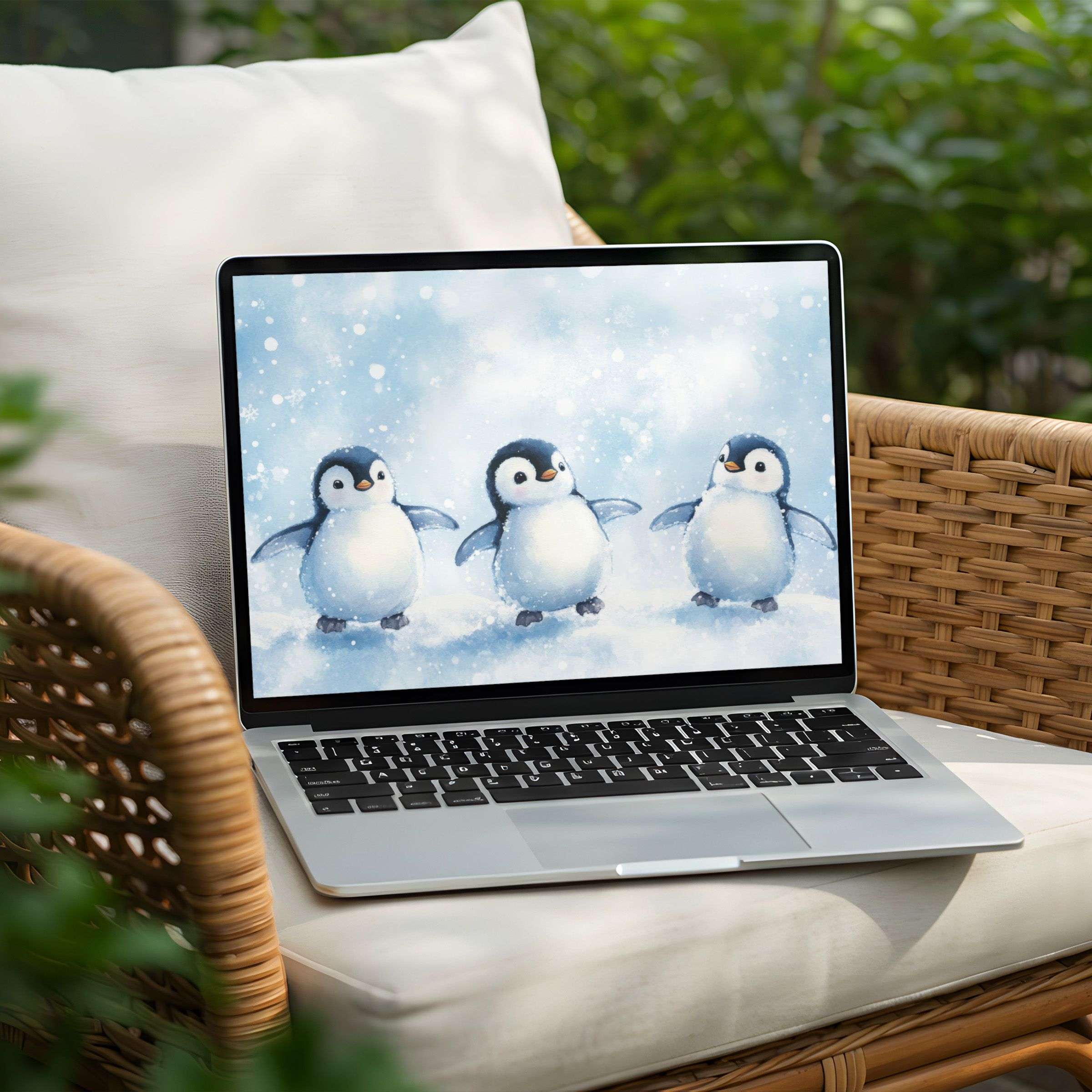 Elegant penguin digital art adds serene charm to your desktop background for PC or Laptop Instant download for mindful inspiration