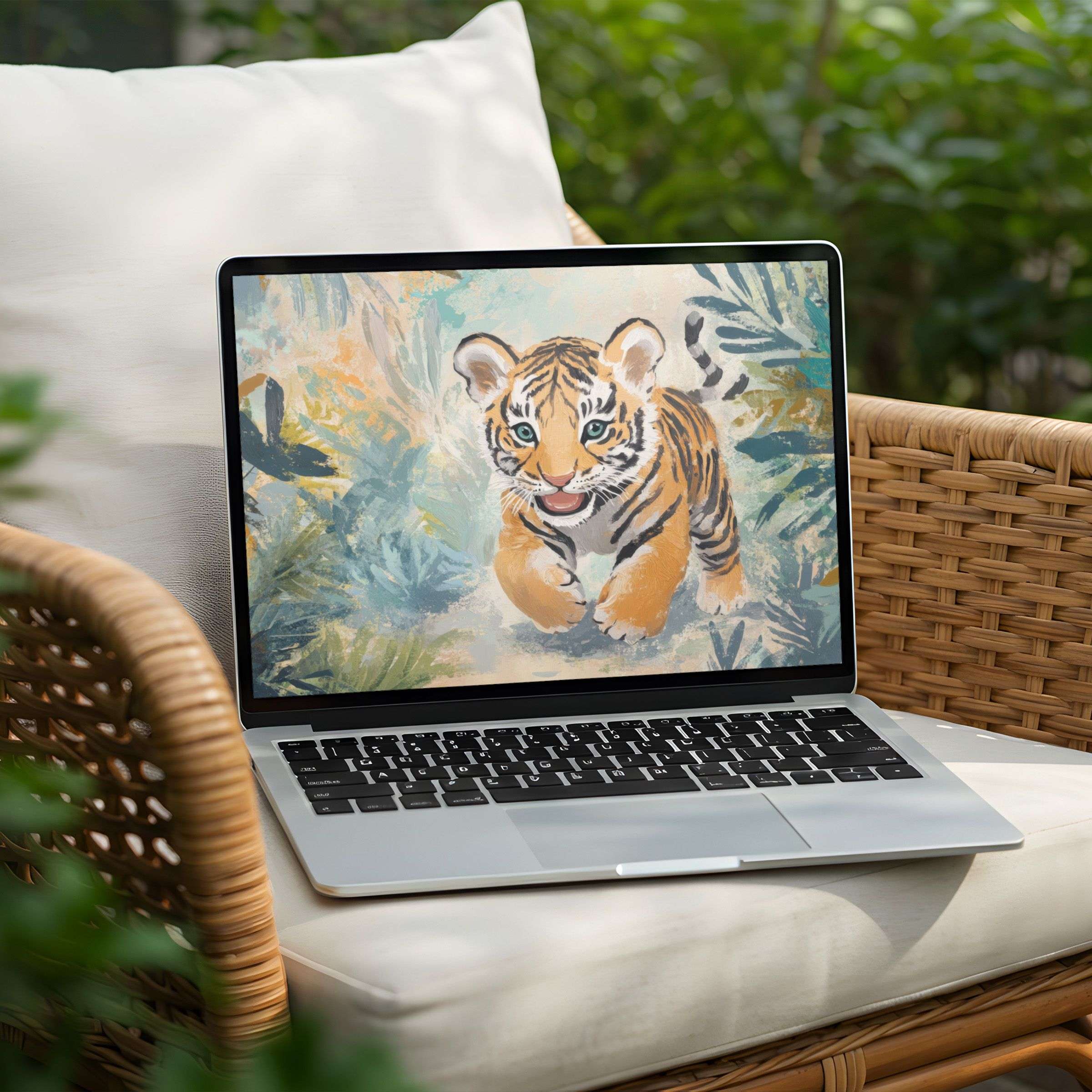Calming watercolor tiger desktop background for PC or Laptop instant download evokes elegance and inspiration for your workspace