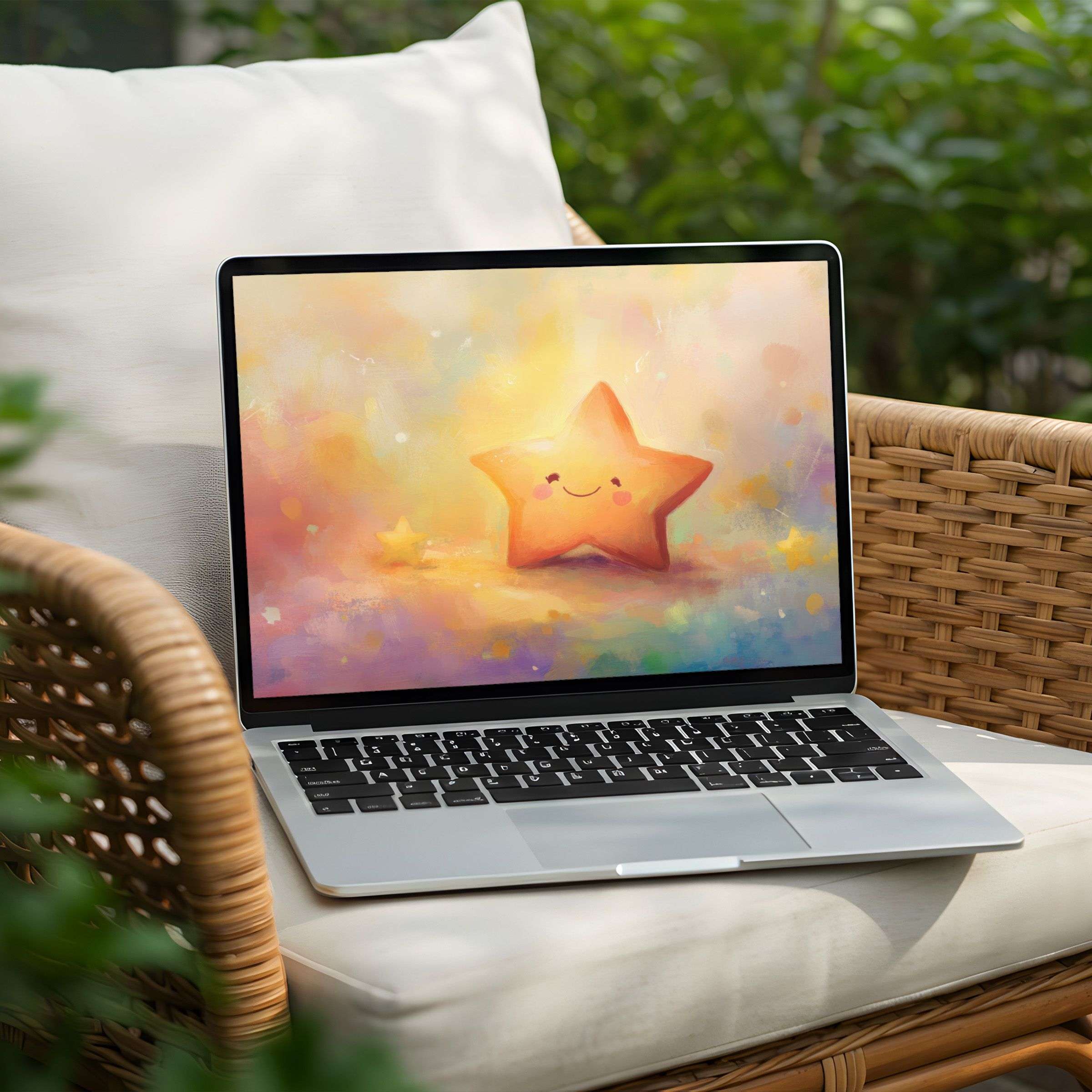 Whimsical star art desktop background for instant download on PC or Laptop exudes calm and inspiration with soft peach hues